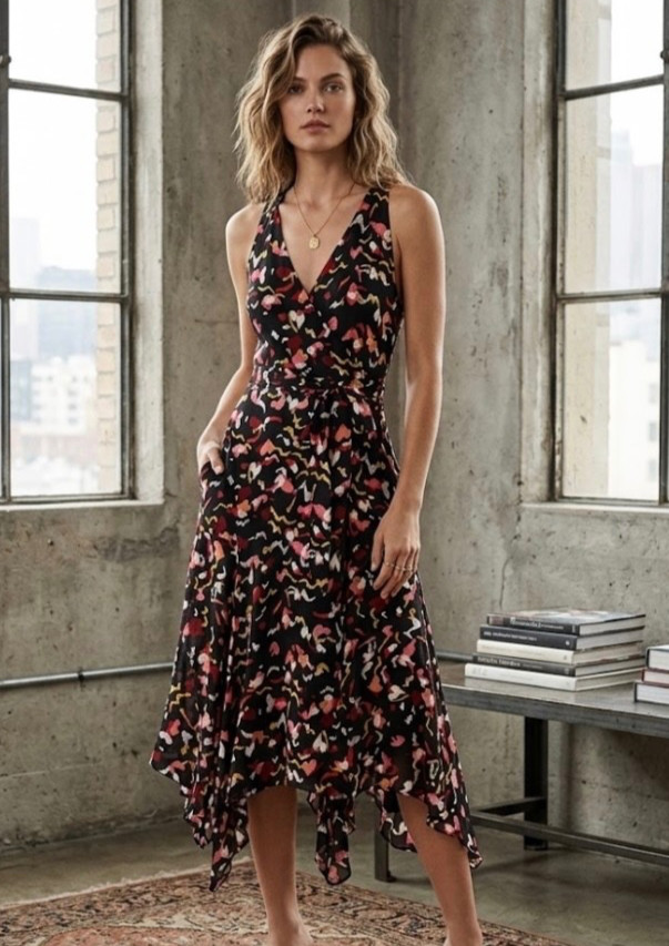 NWT ALC Roslyn Silk Wrap Dress 4 Floral Midi Asymmetrical Hem Pockets
