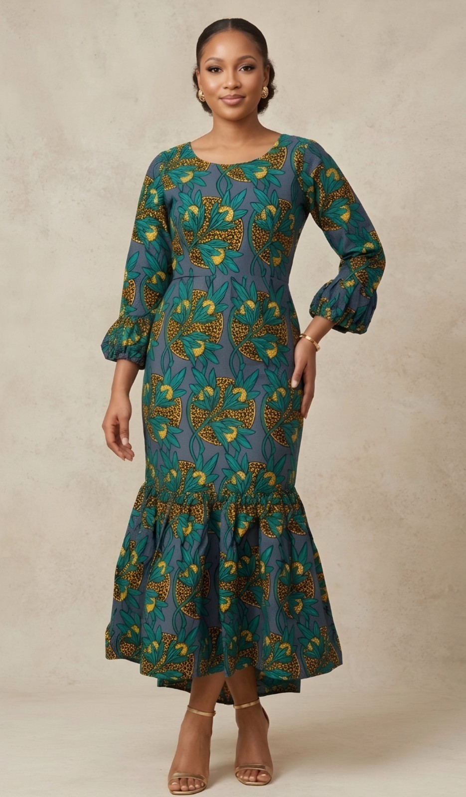 Rare Find African Mermaid Dress Medium Multicolor Midi Length Elegant Pre-Loved