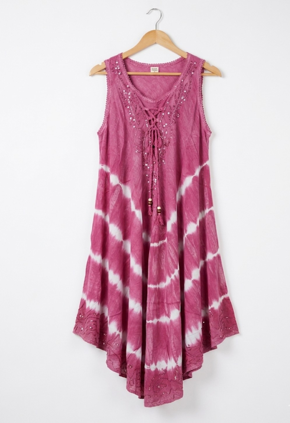 Women’s Tie Dye Boho Red Rose Embroidered Sundress 2X Casual Beach Dress