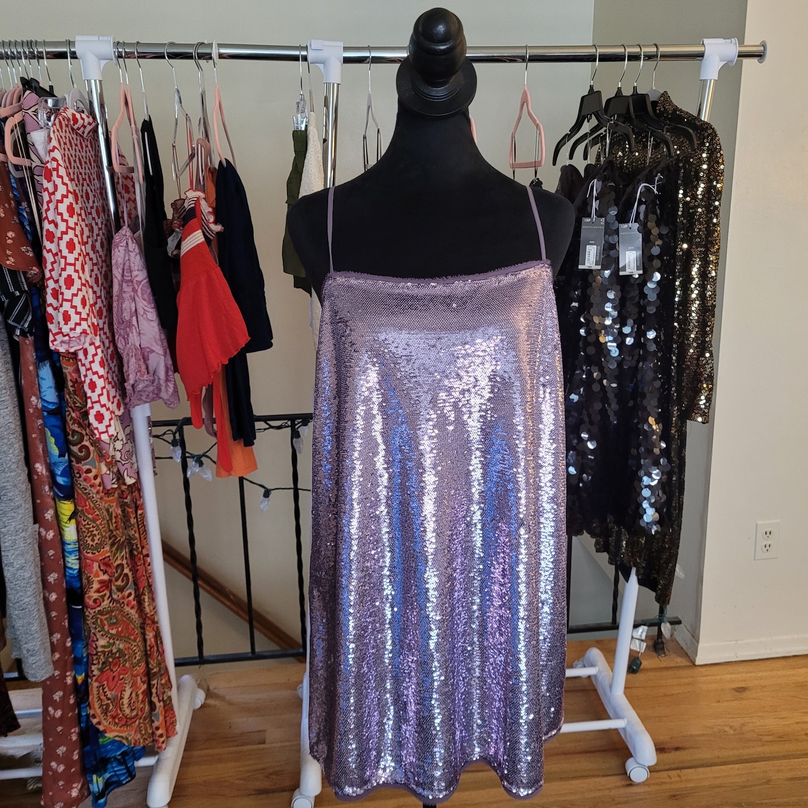 Free People Intimately Time To Shine Sequin Purple Mini Slip Dress Size Medium