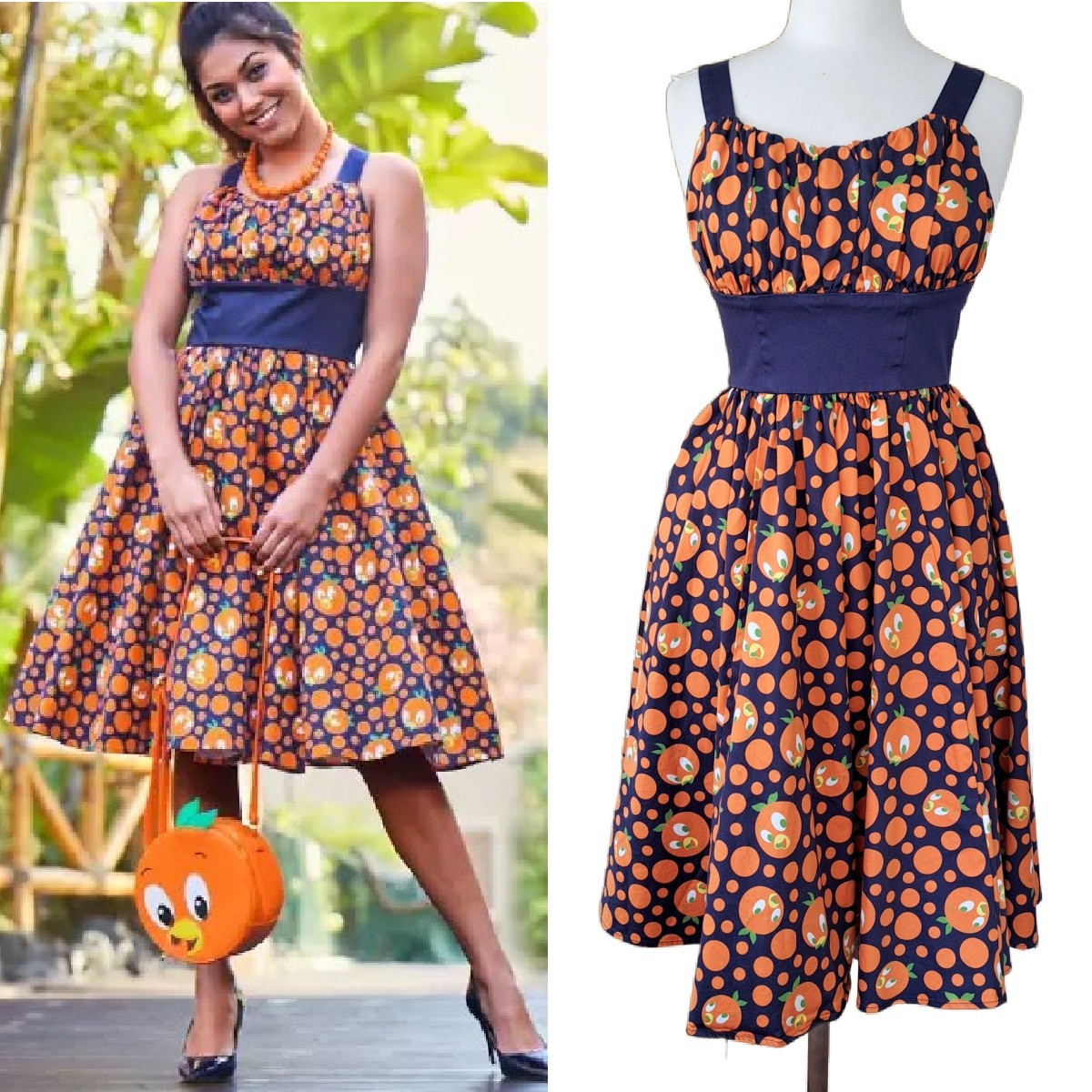 Disney Parks Dress Shop Orange Bird Dress Size Small Retro FIt & Flare
