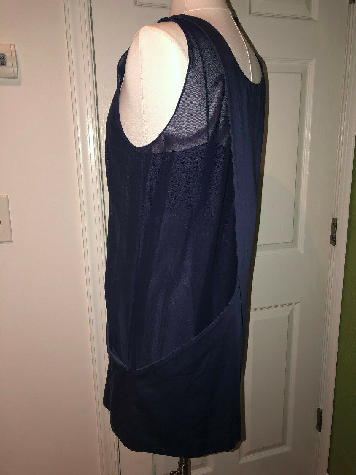 NWOT UNIQUE CACHAREL navy tank cotton mesh cutout summer double dress US 10 IT44