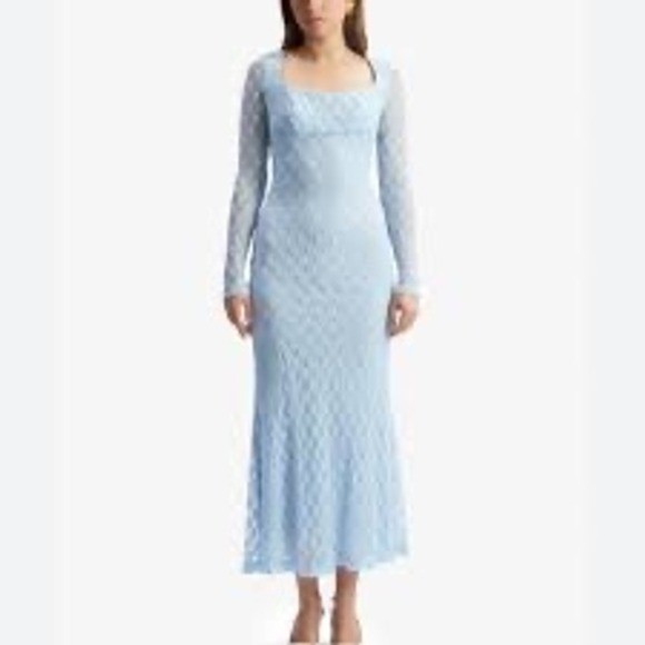 Bardot Light Blue Lace Square Neck Long Sleeve Maxi Dress Cornflower