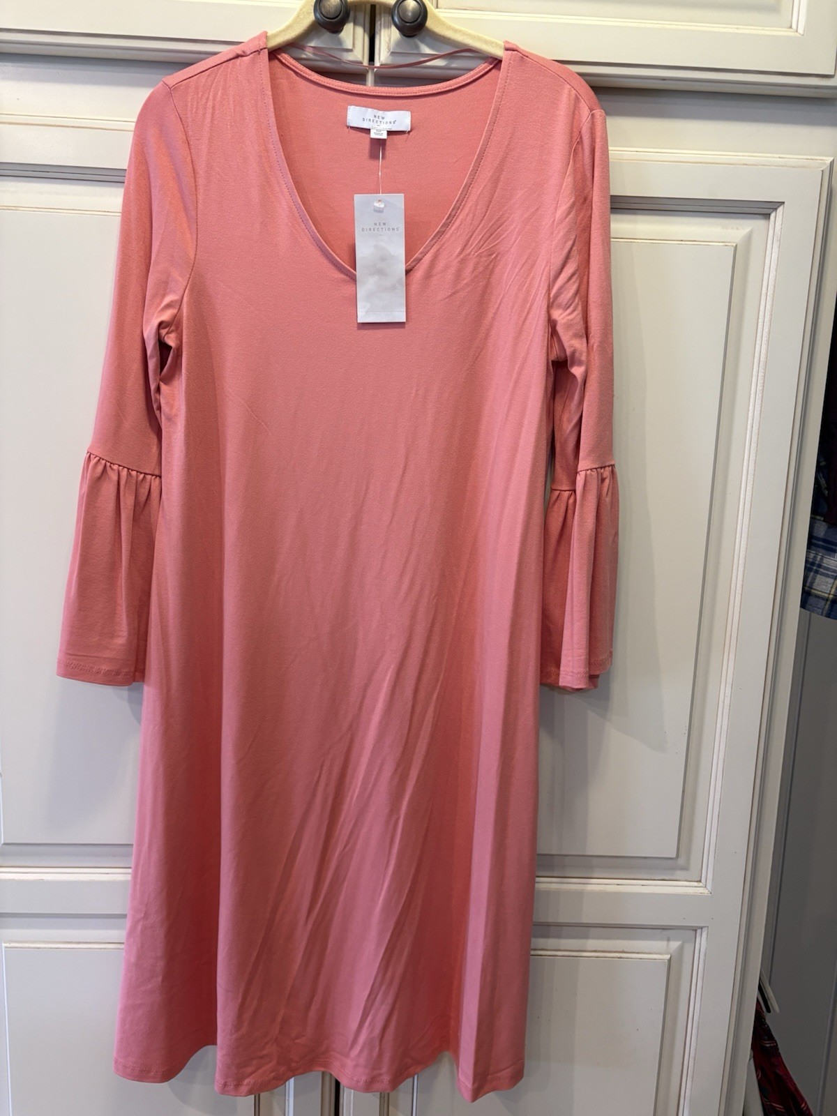New Directions Dress Womens Medium NWT 3/4 Ruffle Sleeve Rayon Blend Knee Length