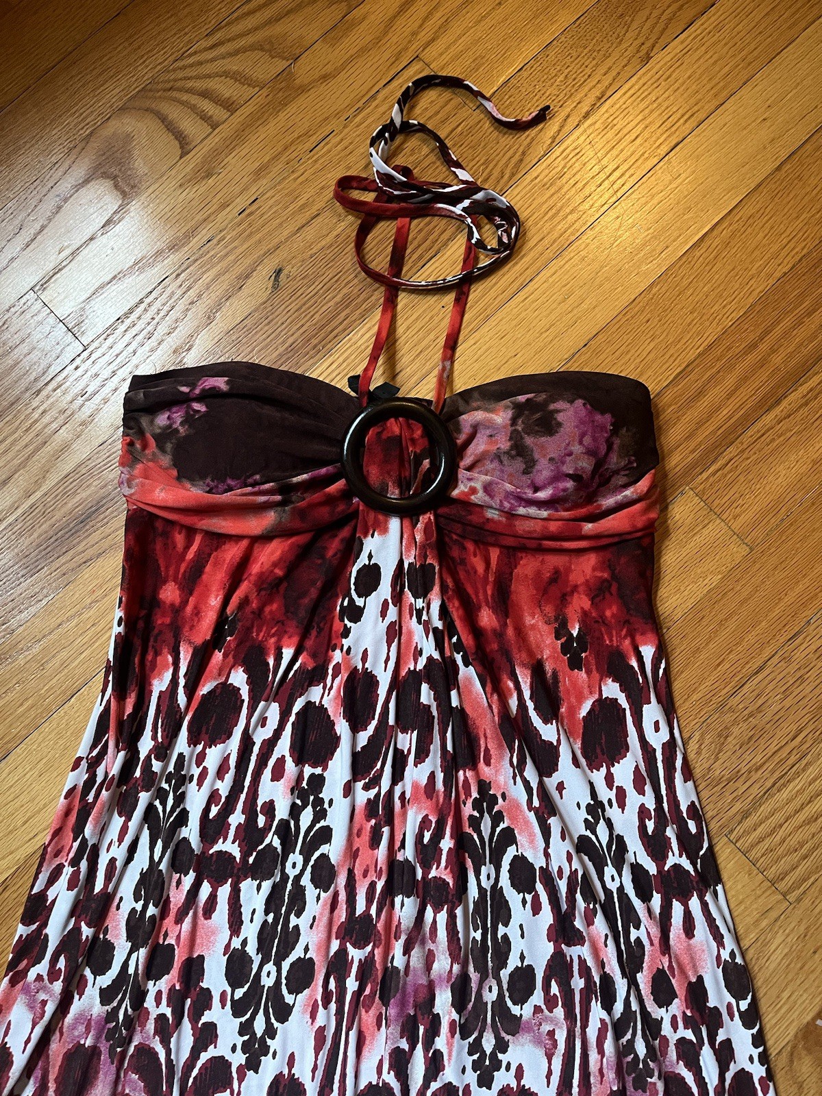 Y2k Snap Halter Dress Brown Red And White Size Small Padded Top
