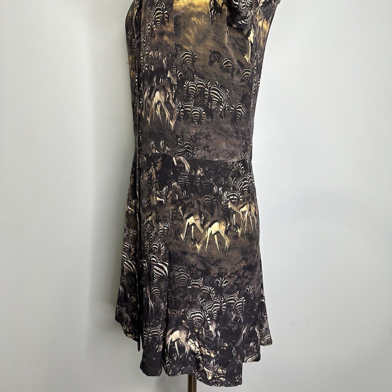 Edun Women’s Long Sleeve Silk Mini Shirt Dress In Jungle Zebra Animal Print M