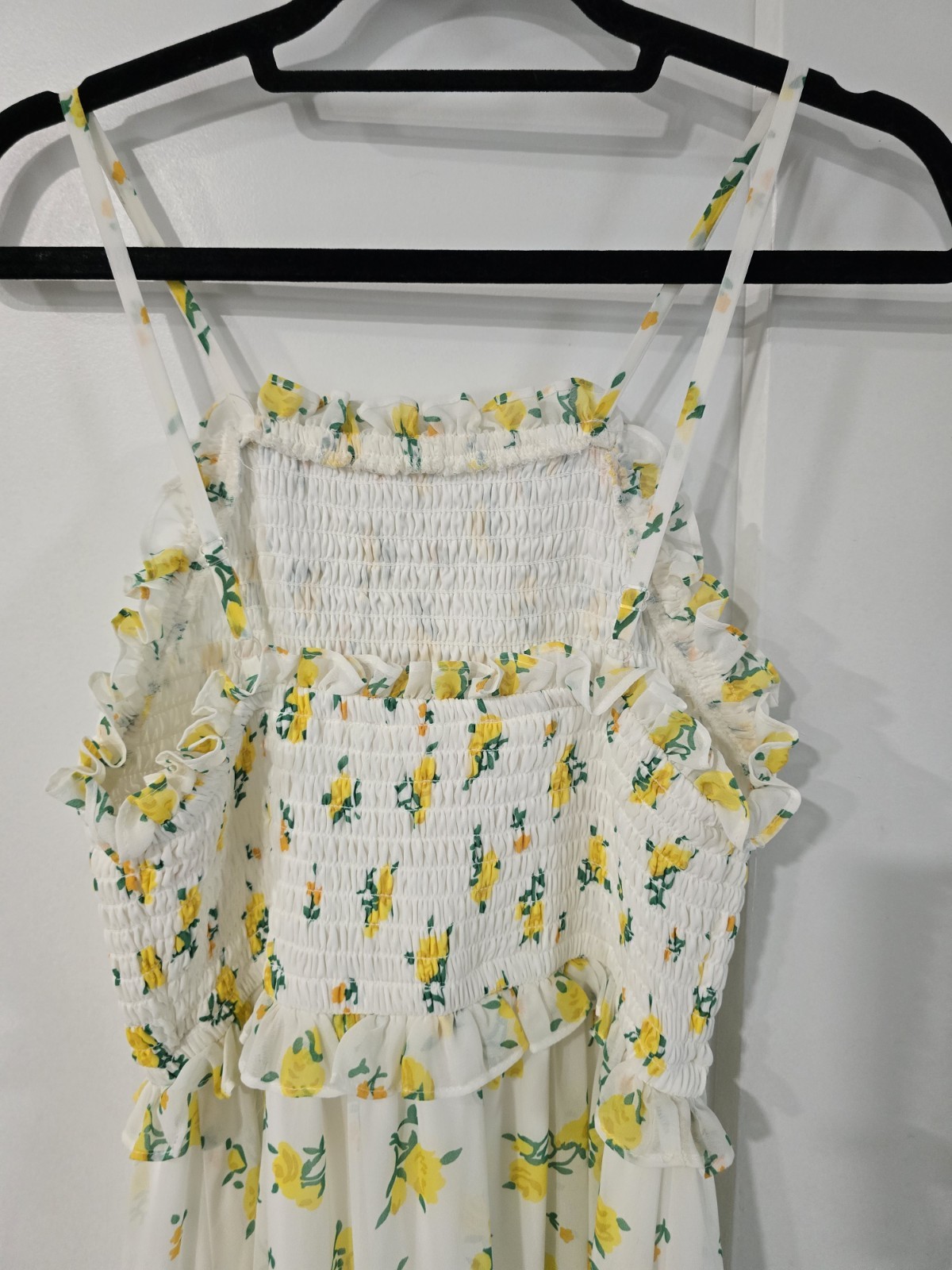 Betsey Johnson White & Yellow Floral Chiffon Ruffled Maxi Dress size 6