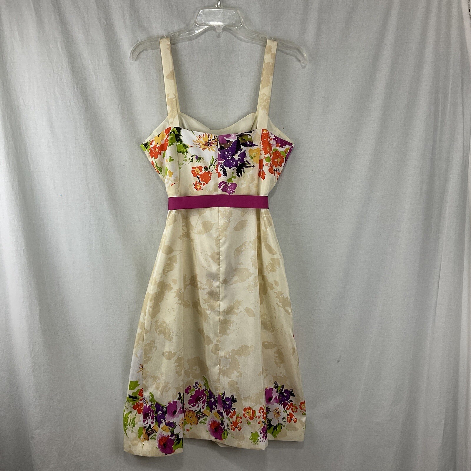 Vtg Jessica Howard Sun Dress Cream Multicolor Floral Pink Sash Fit & Flare Sz 12