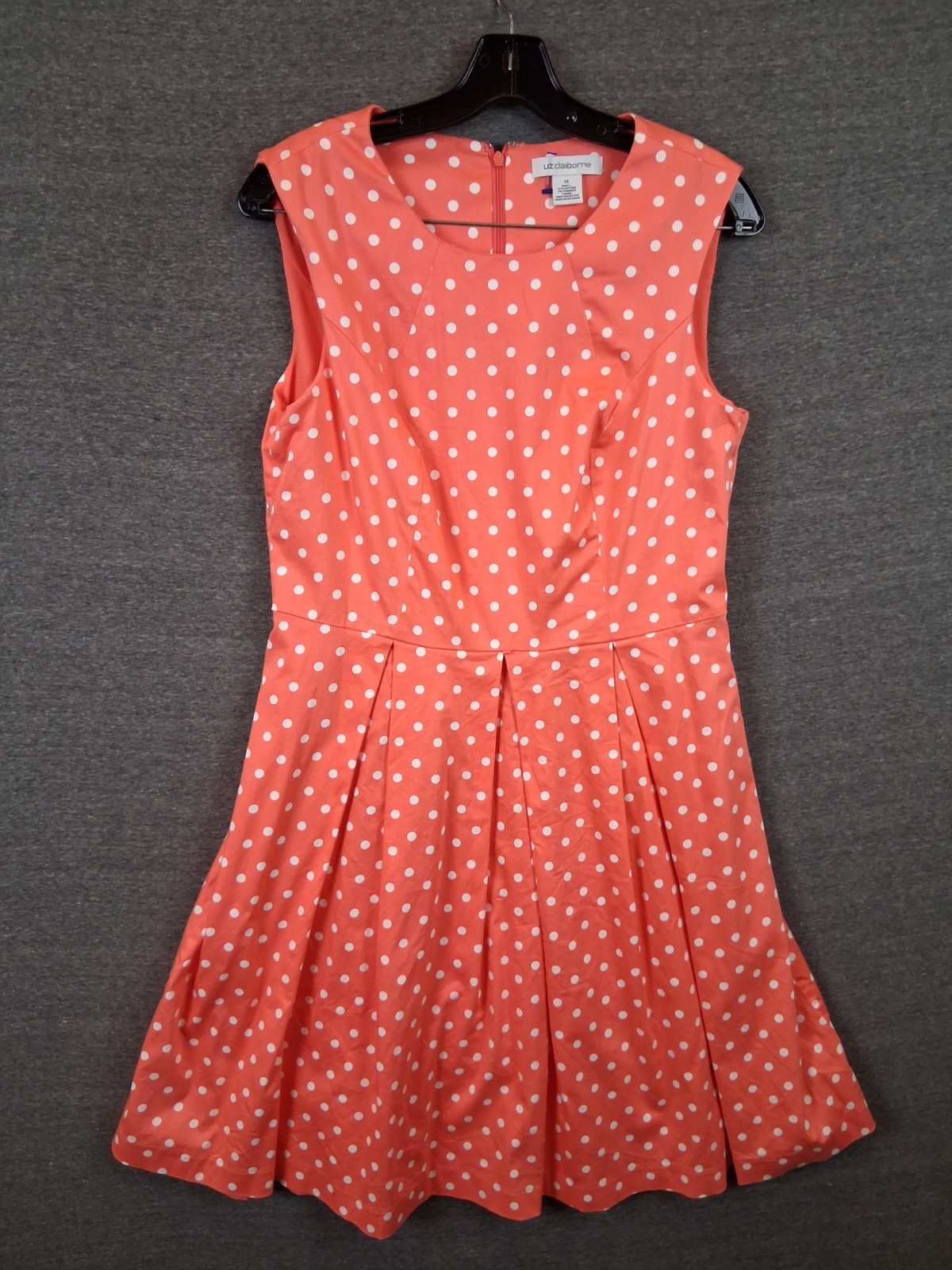 Liz Claiborne Dress Womens 12 Pink Peach Polka Dot Retro 1950s Classic Tradwife