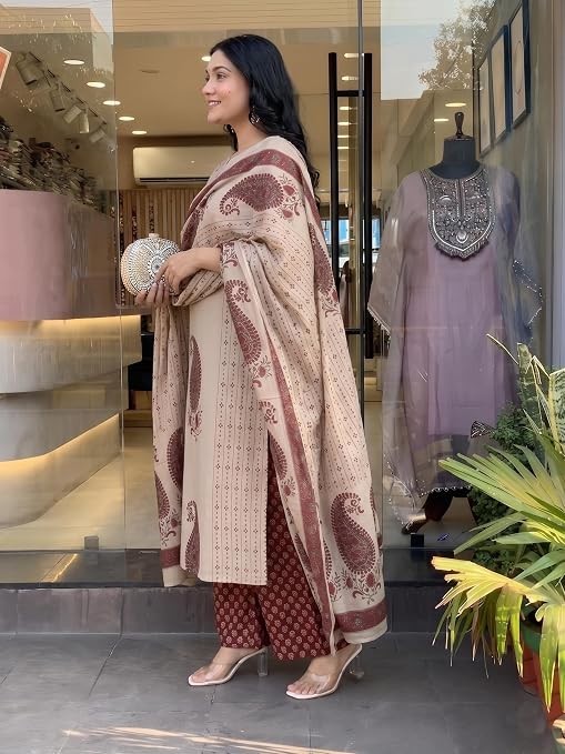 Women’s Pure Viscose Block Printed Ethnic Wear Straight Kurta Set with Palazzo
