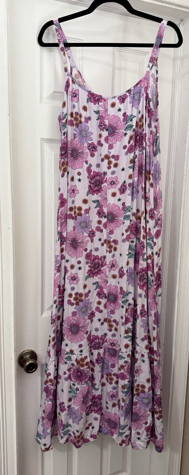 Label of Love White Pink Purple Floral Scoop Neck Maxi Dress Women’s L