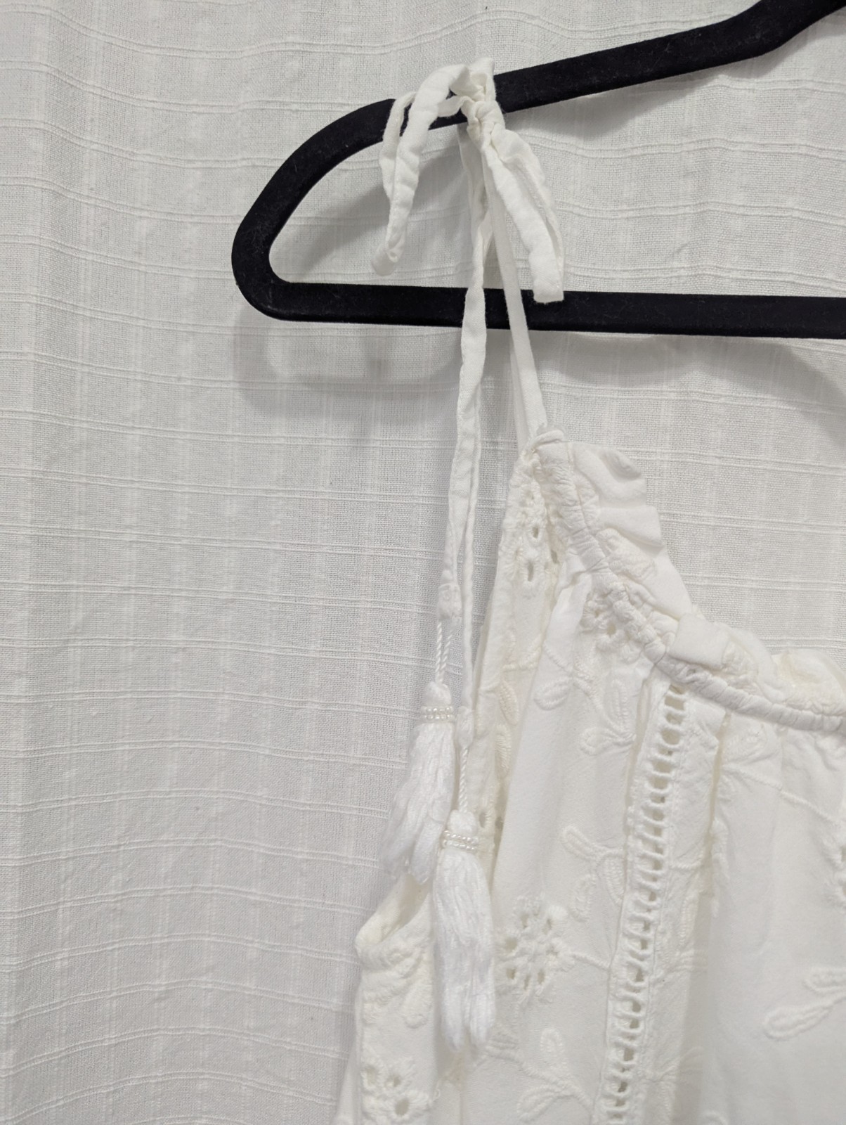 Nicole Miller Atelier White Floral Eyelet Tiered Peasant Mini Dress Babydoll Med