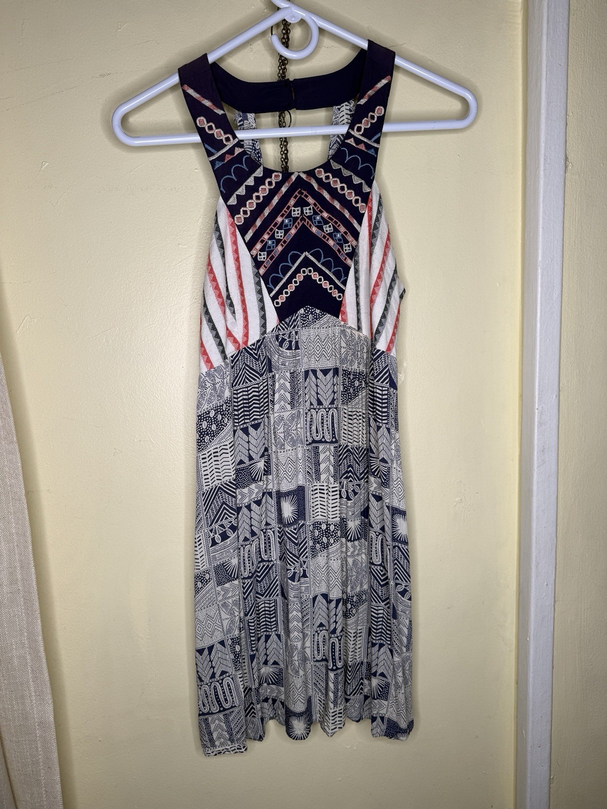 Flying Tomato Size Small Boho Red White Blue Fit Flare Peasant Midi Dress