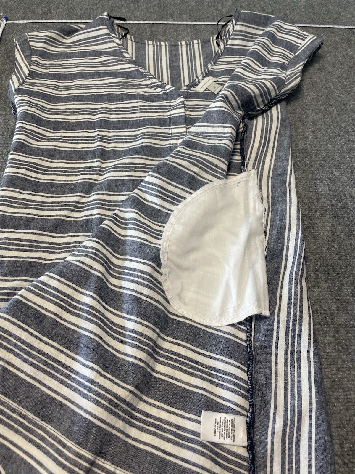 Peyton & Parker Button Back Shift Dress Women M Blue Striped Linen Blend Preppy