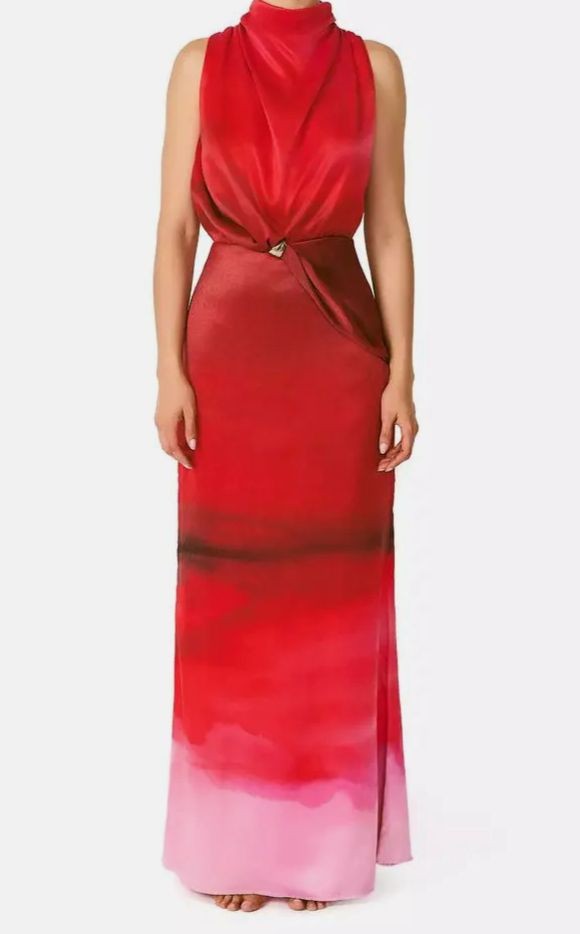 BaoBab Women’s Red Islote Cara Ombré Mock-Turtleneck Maxi Dress Size XL