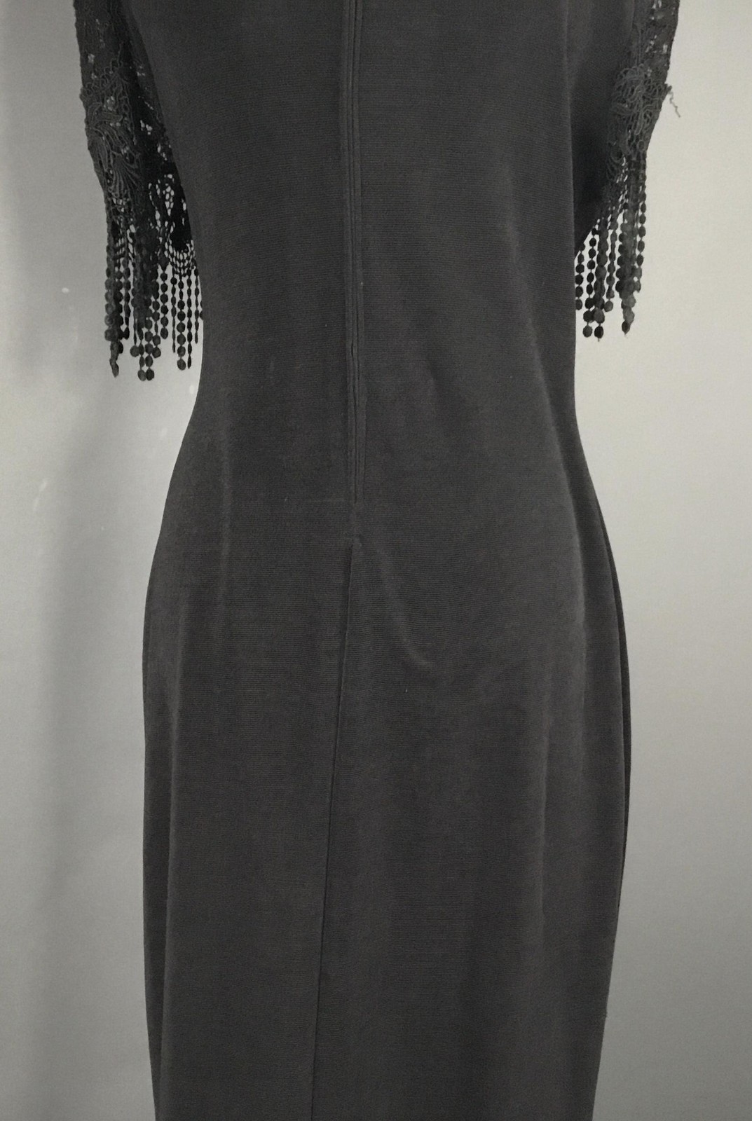 Maxima Dress Womens XL Black Sheath Maxi Short Flutter Sleeve Fringe Zip