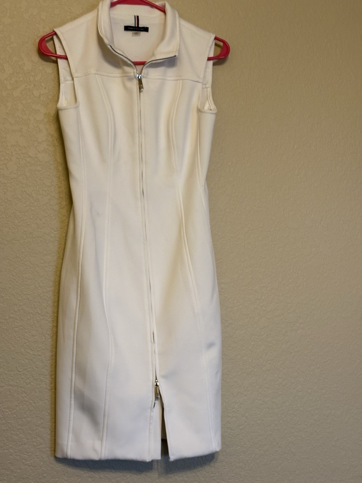 Tommy Hilfiger White Sleeveless Collared Zip Sheath Knee-Length Dress Size 4