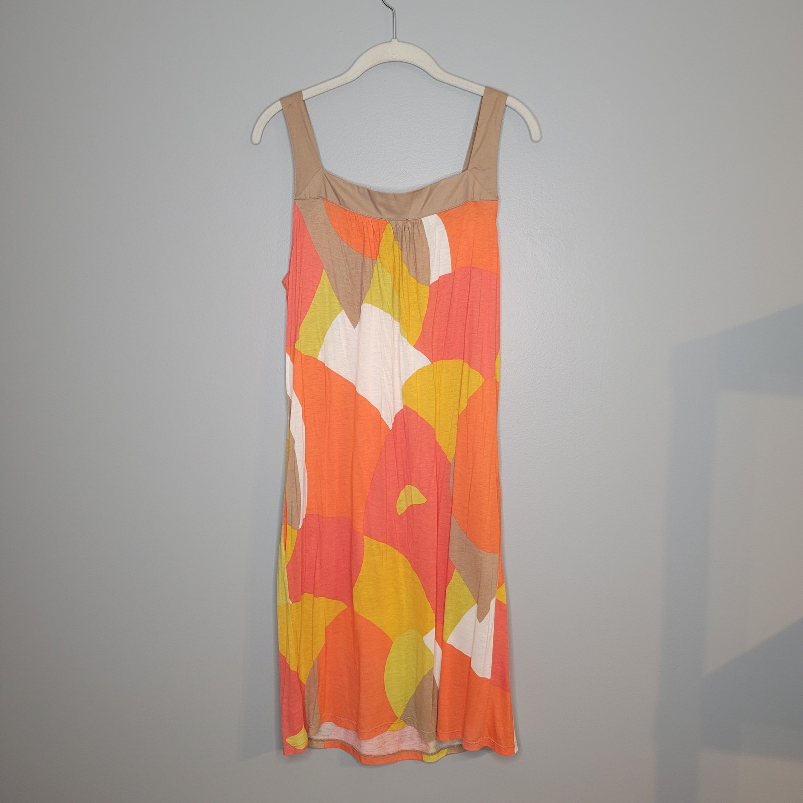 Mossimo Abstract Geometric Shift Dress Size L Orange Yellow Tan Retro Mod Funky