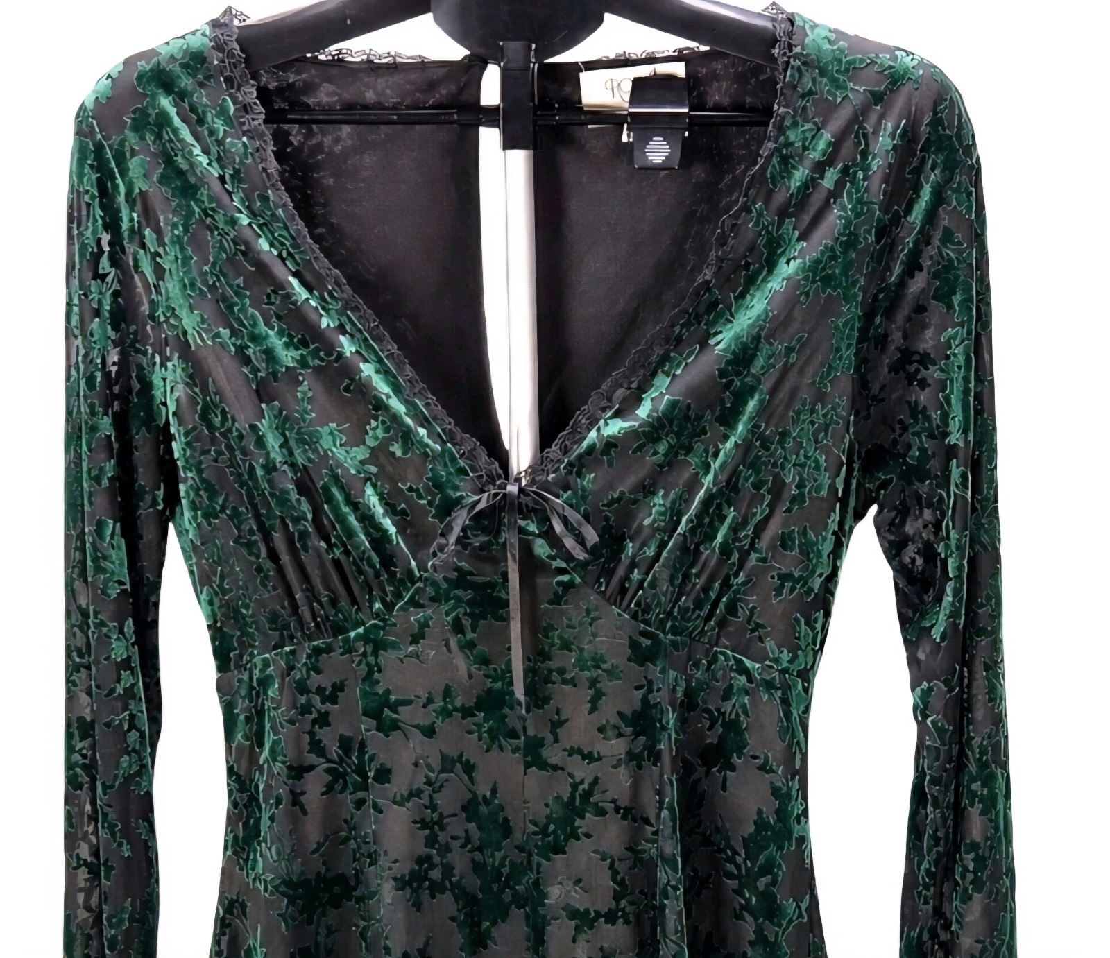 Women’s Row A Large Green Floral Velvet Burnout Lace Mini Dress Whimsigoth Fairy