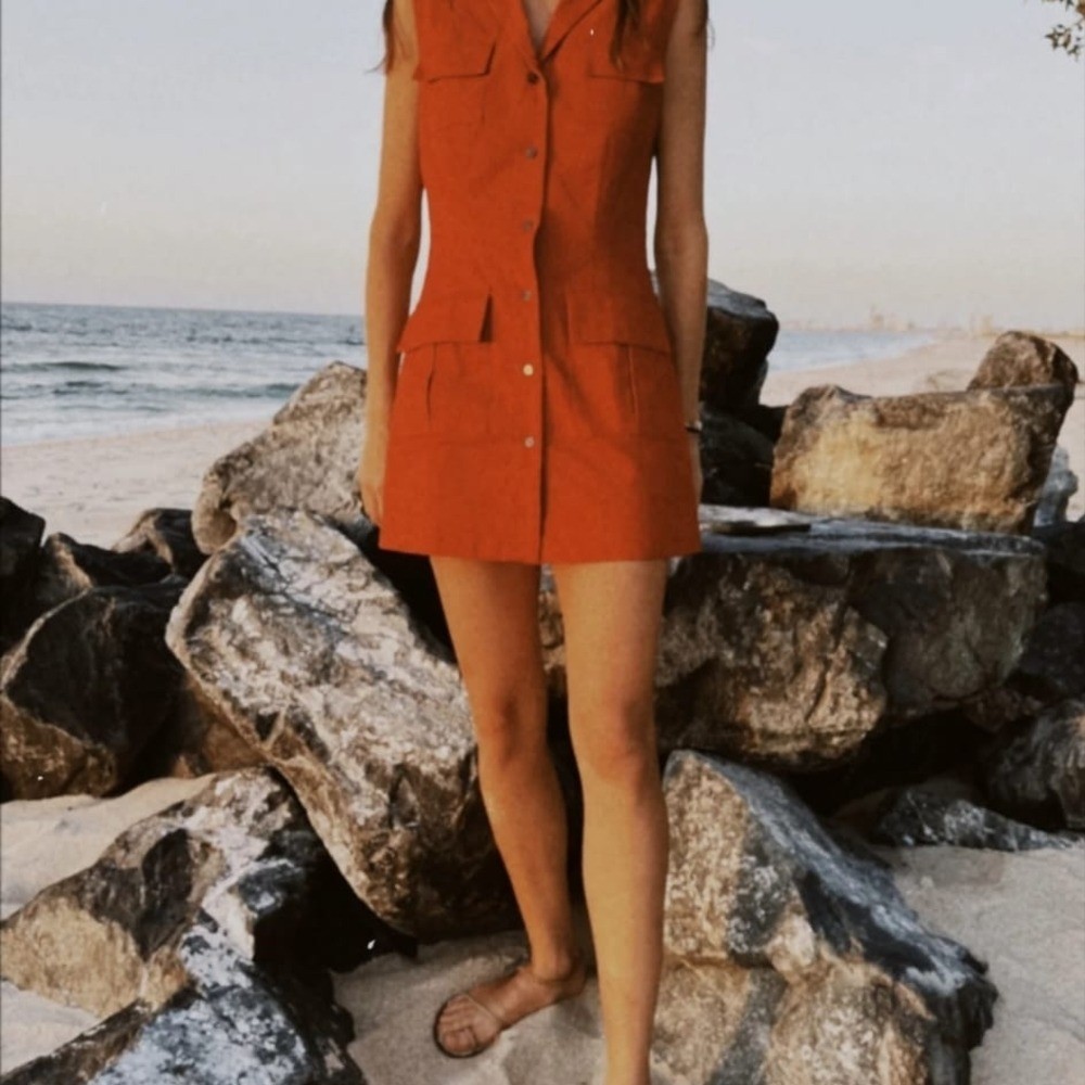 Orange Sleeveless Usisi Sister Mini Dress Size M.