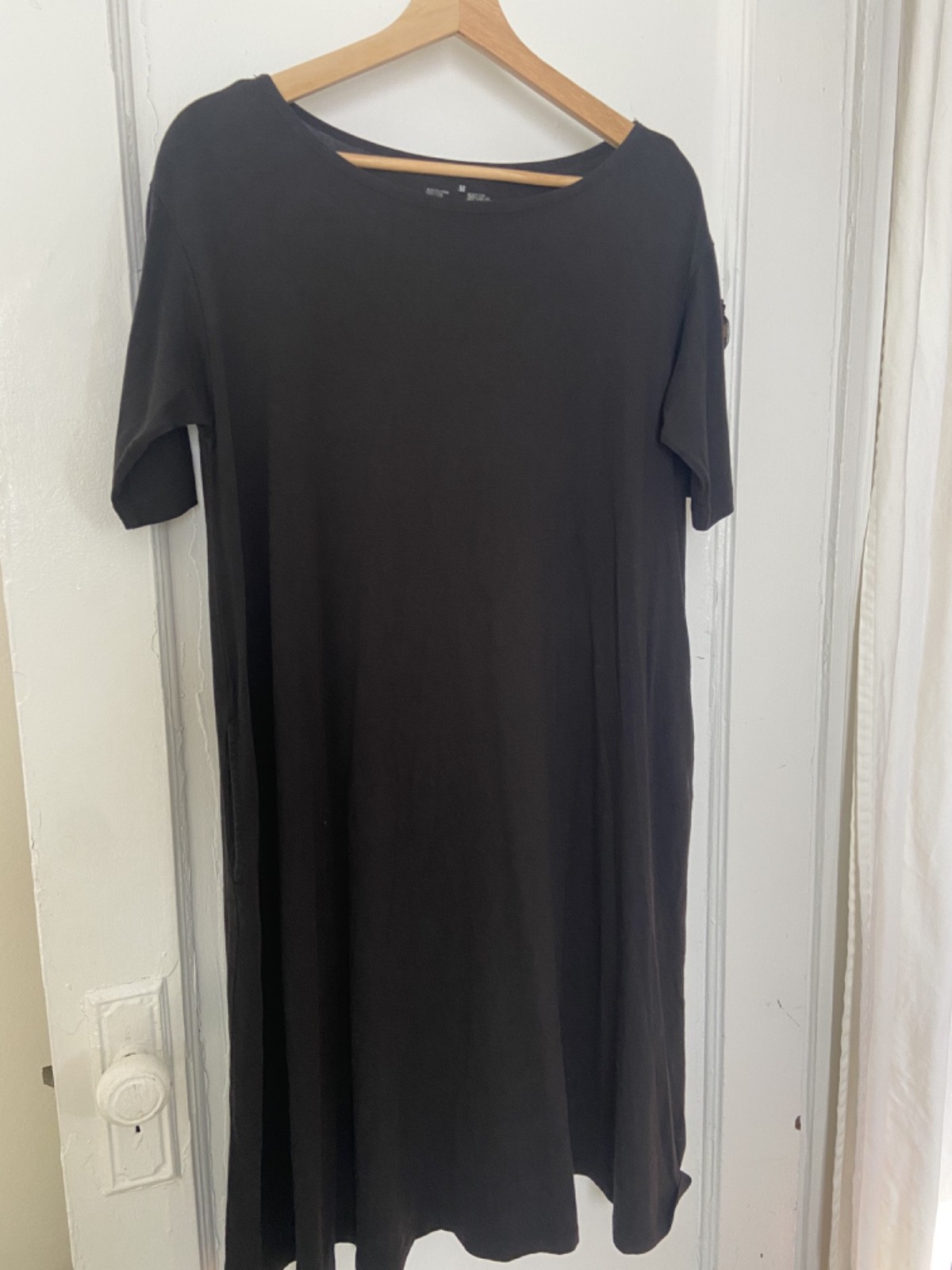 Muji Cotton Pullover A-Line Dress with Pockets, Medium, Black