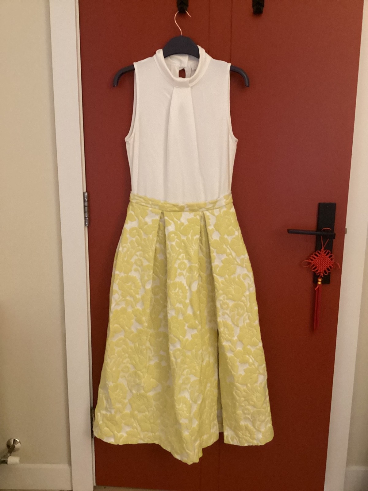Closet london Yellow and Cream Jacquard Dress Size 10 Exc Cond Worn once
