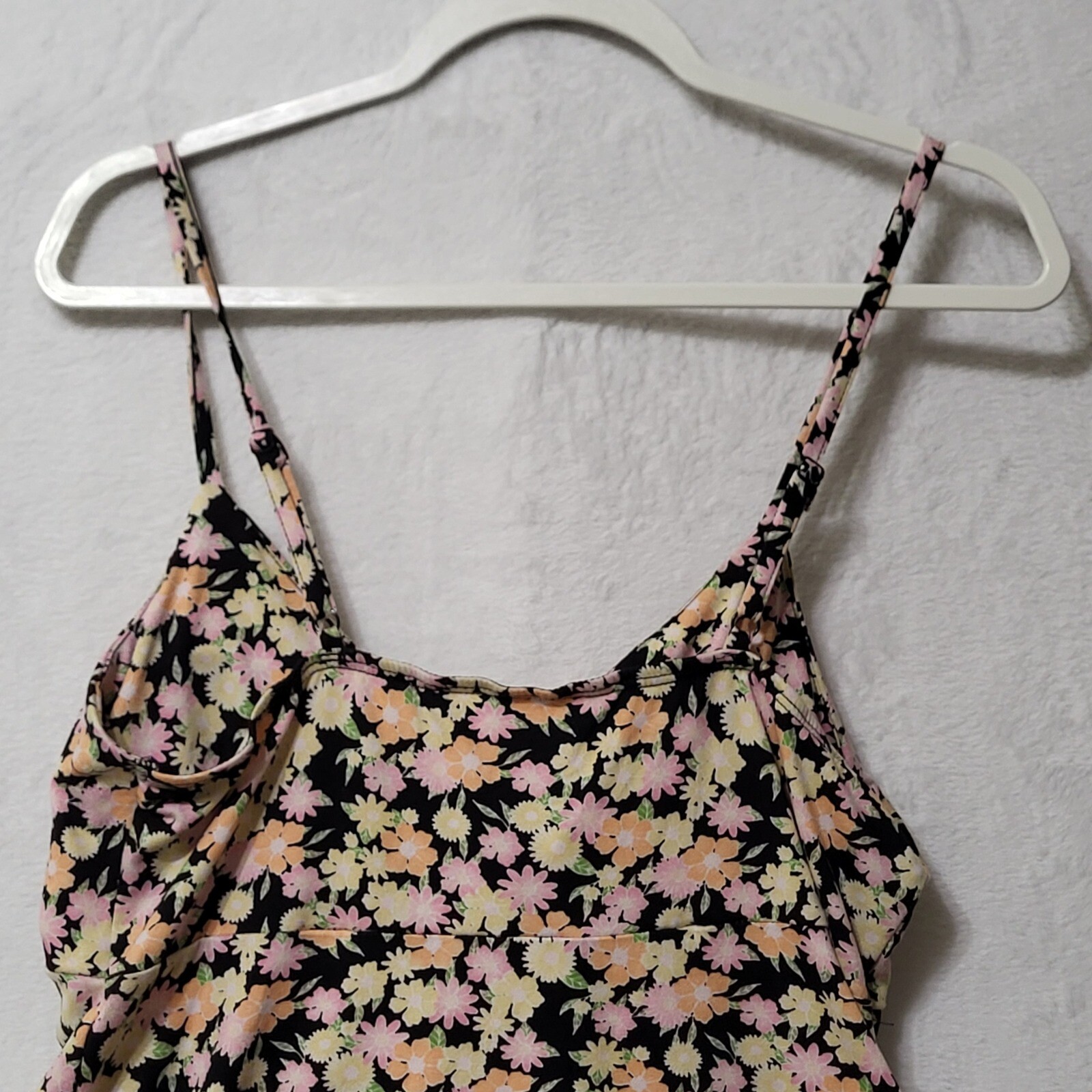 No Boundaries Y2K Babydoll Floral Mini Dress Spaghetti Strap Recycled Black L