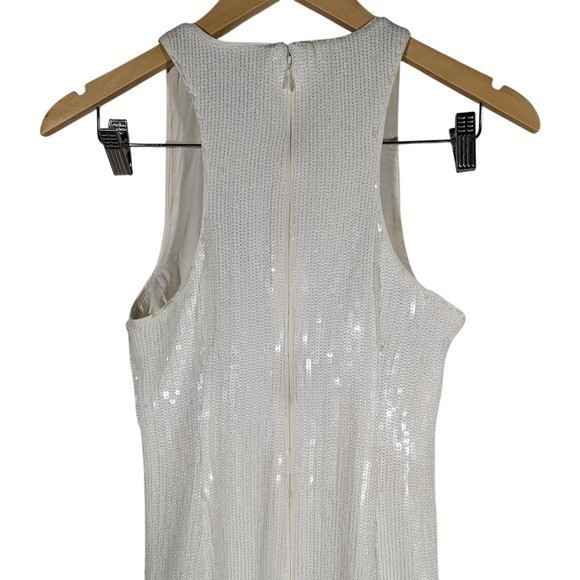 J. Crew Collection White Sequin Fringe Maxi Dress Formal Evening Gown Size 2