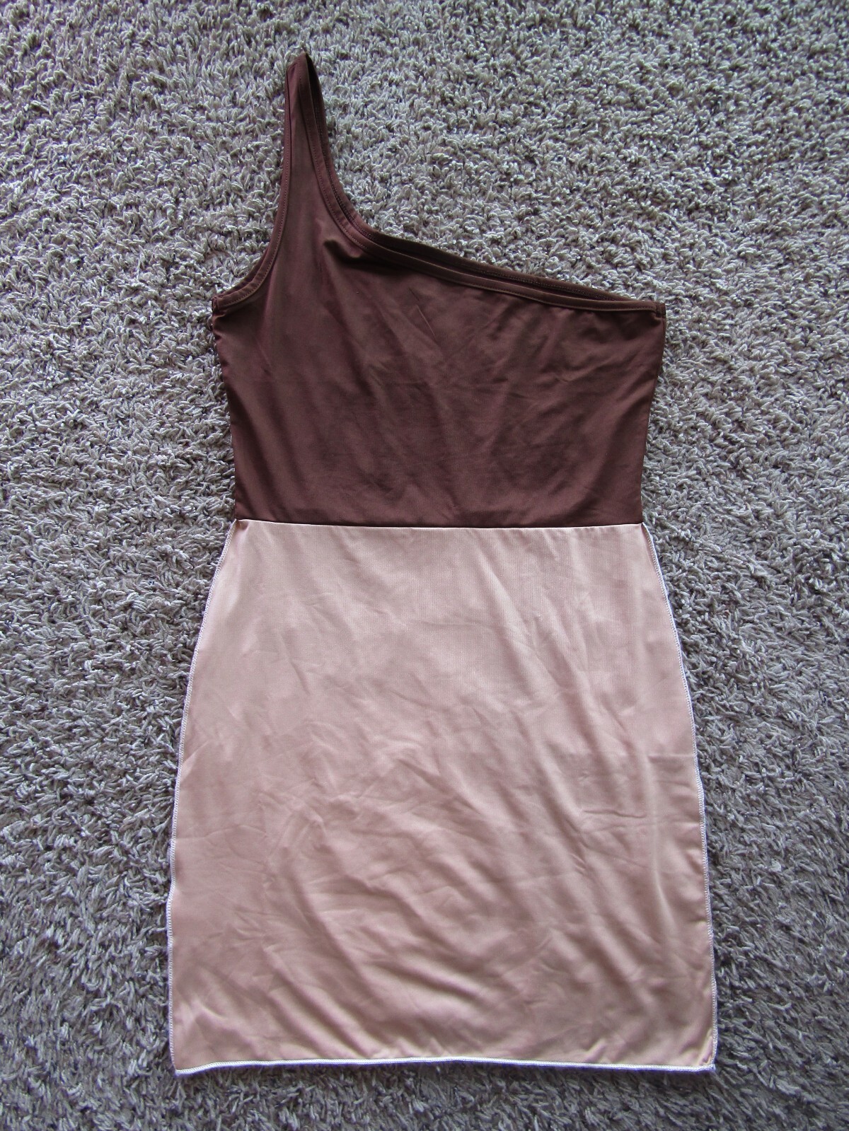 NIB Shein Womens One Shoulder Brown/Beige 100% Polyester Dress Sleeveless Size 4