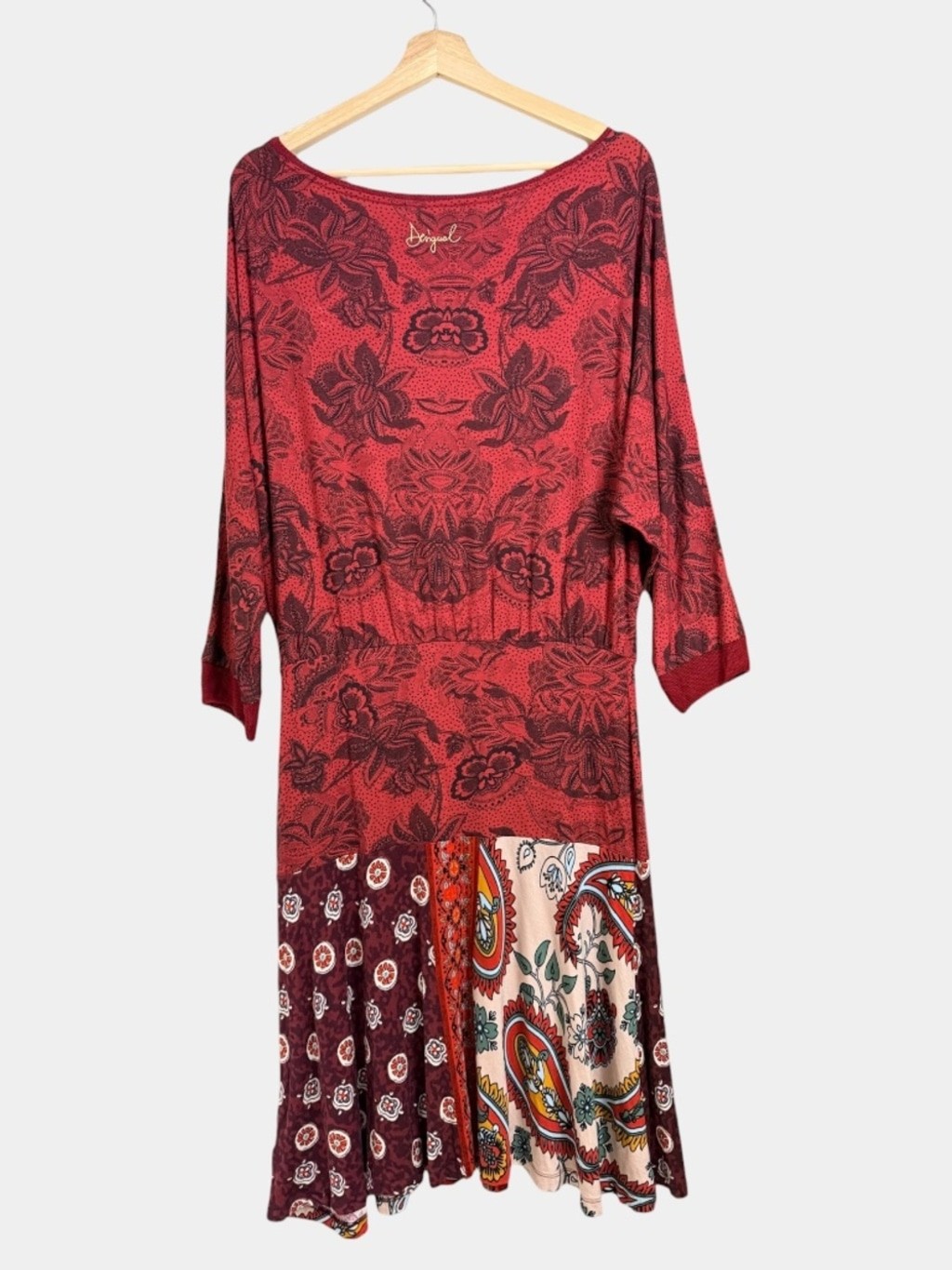 DESIGUAL Indira Red Floral Paisley Mini Dress Casual Summer, Sz L