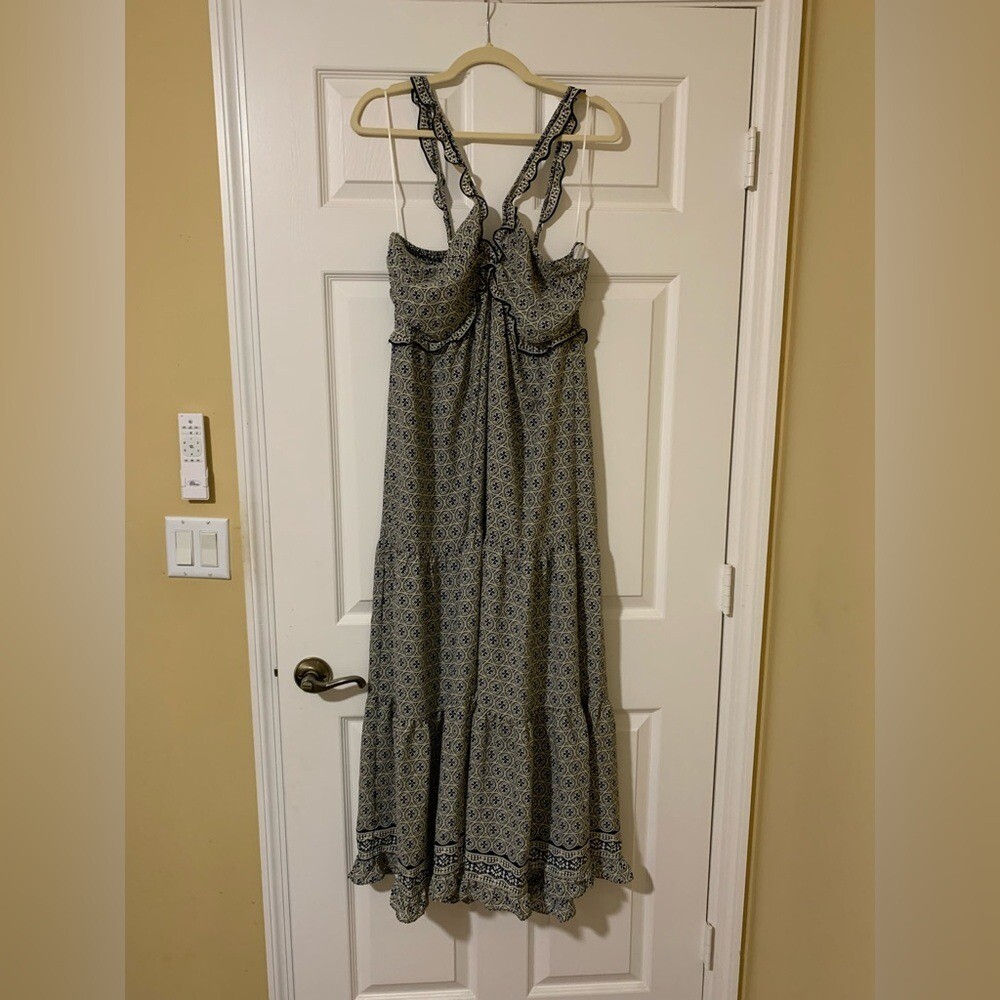 Max Studio Boho Tiered Halter Maxi Dress, XL Geometric Print Ruffle Straps
