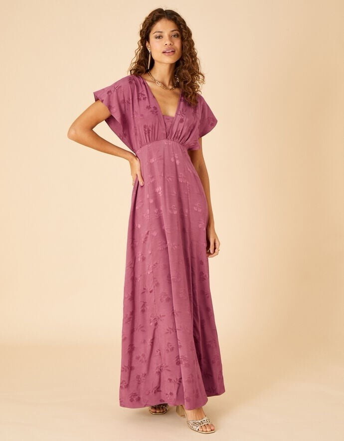 Monsoon Donna Satin Jacquard Maxi Occasion Dress Rose Pink Size UK 20 BNWT New