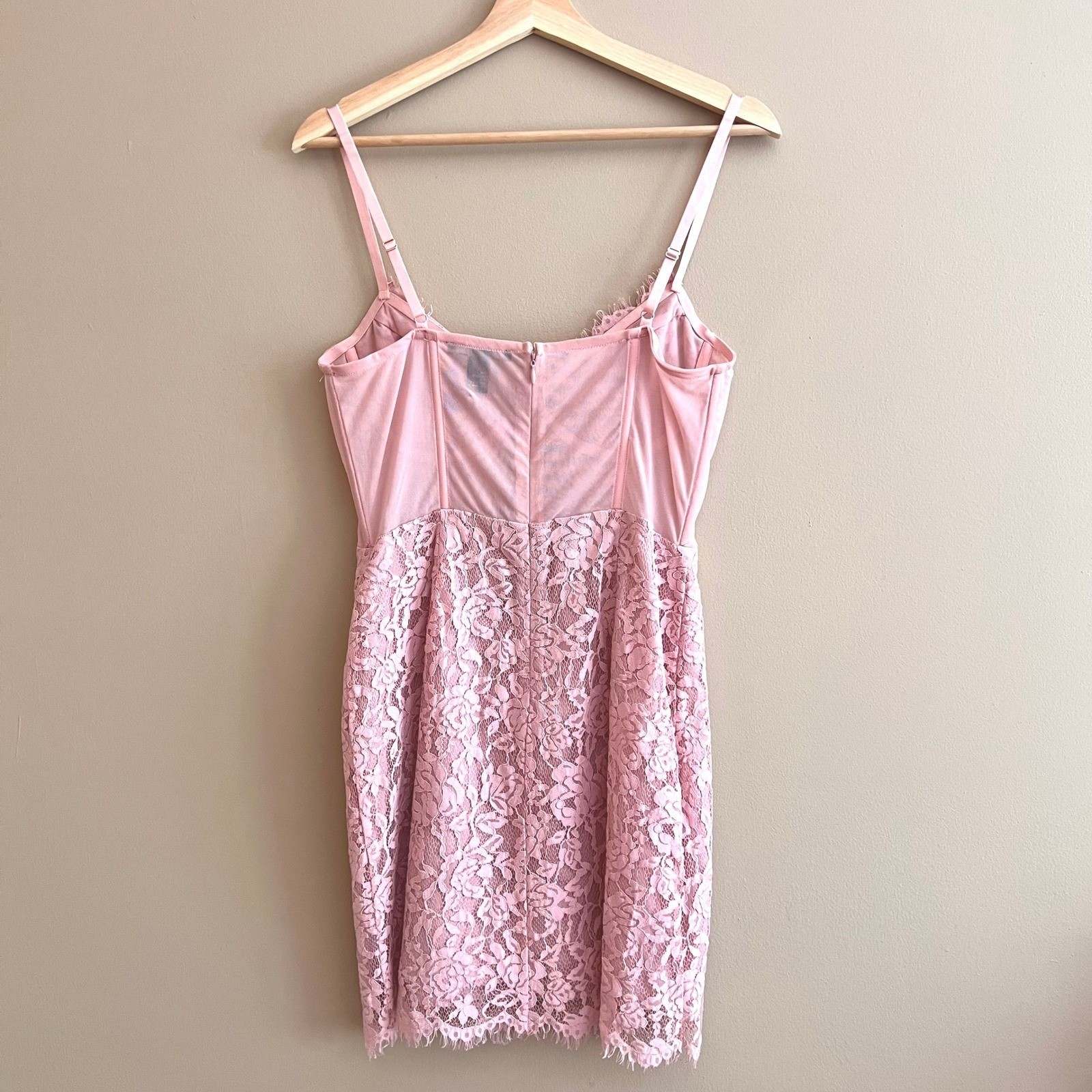 Forever 21 Pink Lace Bustier Mini Dress Adjustable Straps Feminine Sexy Womens L