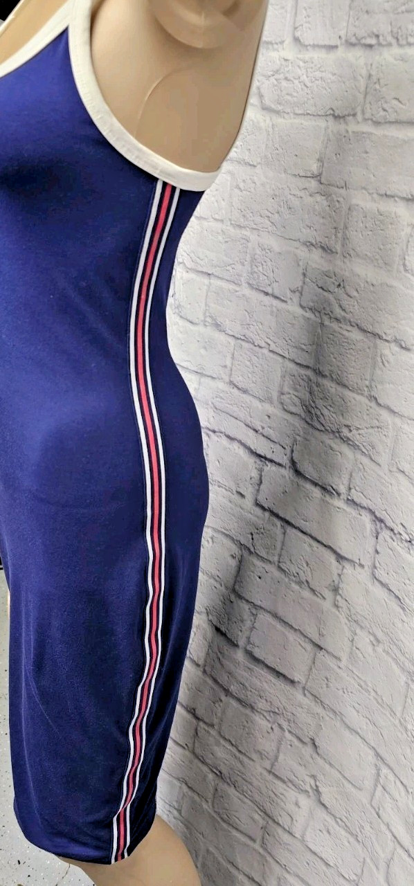 EXPRESS XS NAVY BLUE PINK WHITE SIDE RIBBON STRIPE VARSITY BODYCON TANK DRESS