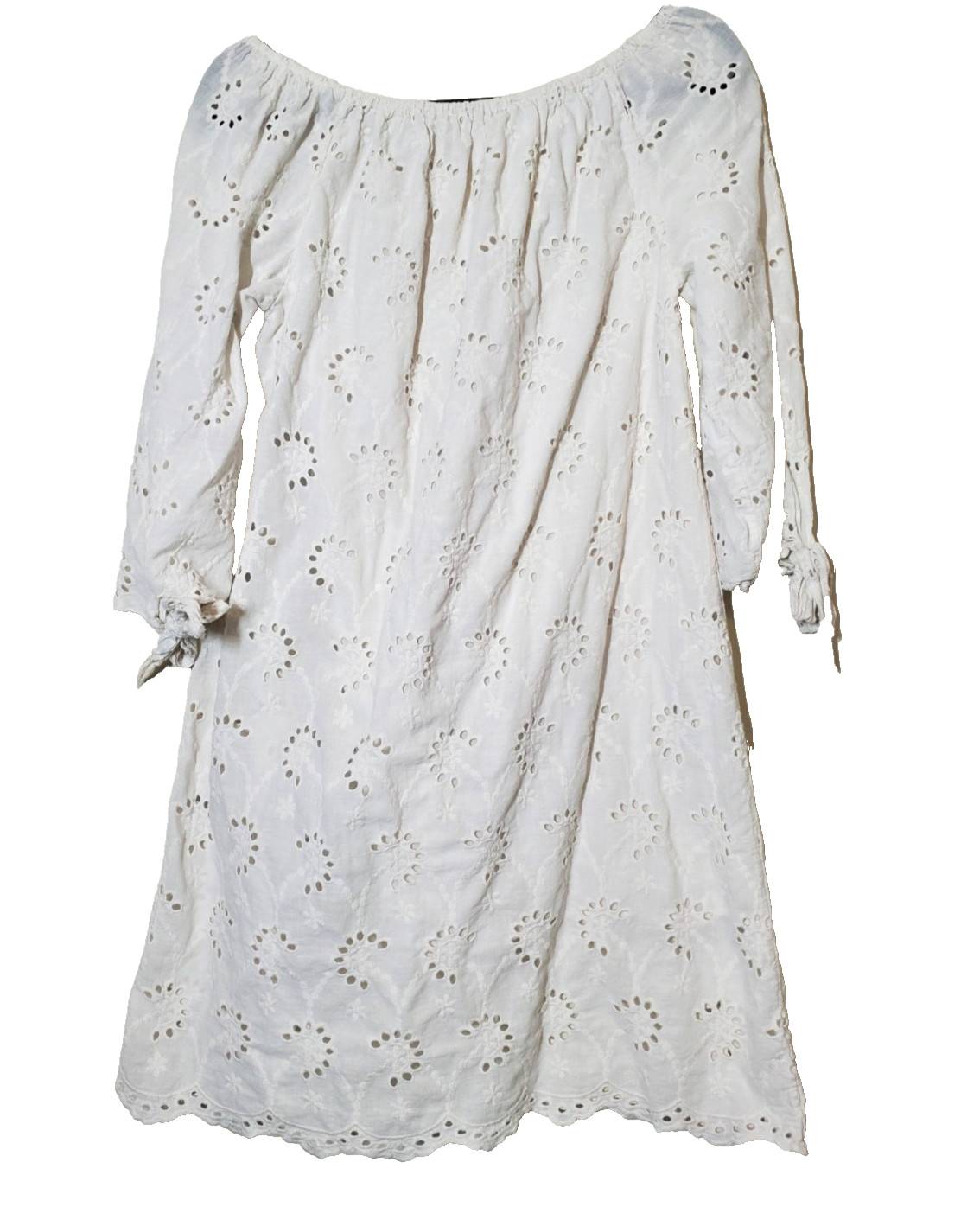 Valentina Naldi Womens Small Dress Lace Mini Off Shoulder Ivory Eyelet Cotton