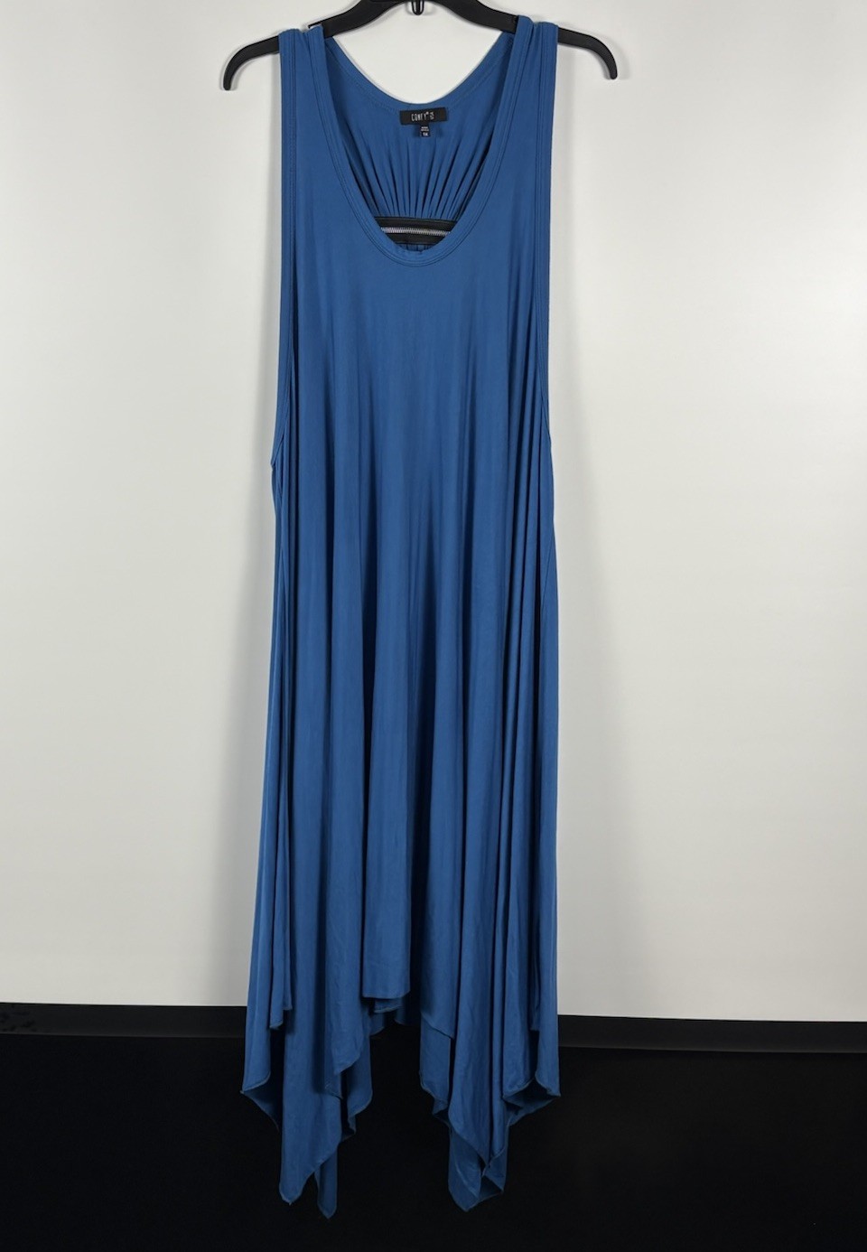 COMFY USA, 1X Knit Jumper Dress Handkerchief Hem, Artsy, Versatile, Blue, EUC