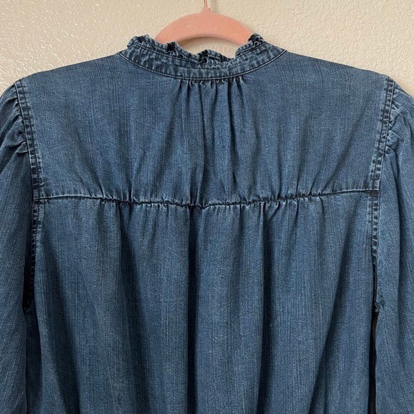 Rails Dress Womens Medium Dark Vintage Blue Shawna Mini Smocked Ruffle Denim