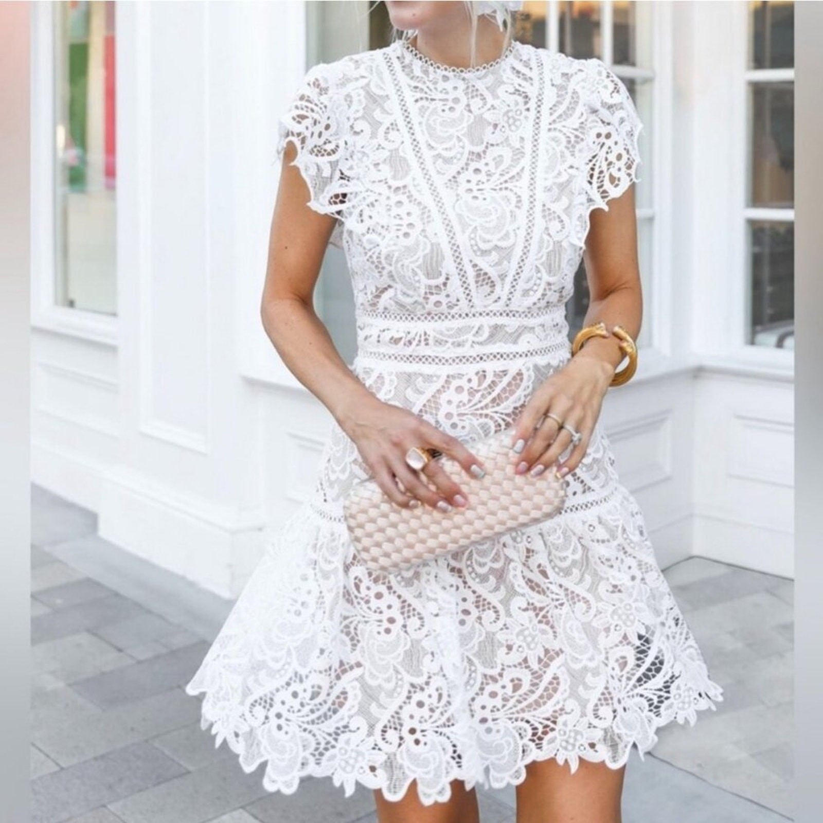 Womens Dress Small White Cocktail Party Boho Lace Bridal Cruise Semi Formal Hoco