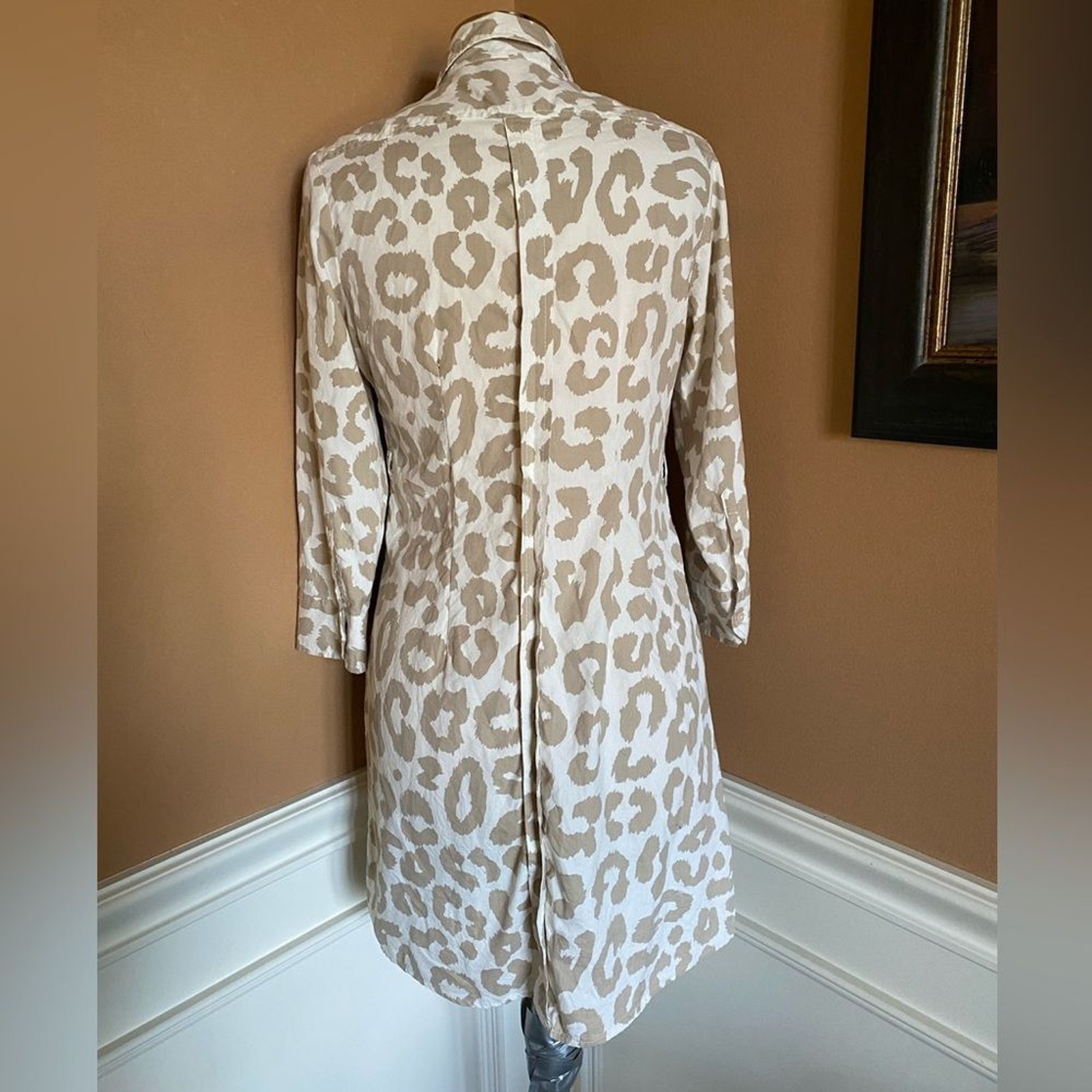 Vintage MG Silk Collection Leopard Print Silk Dress Long Sleeve Collared M
