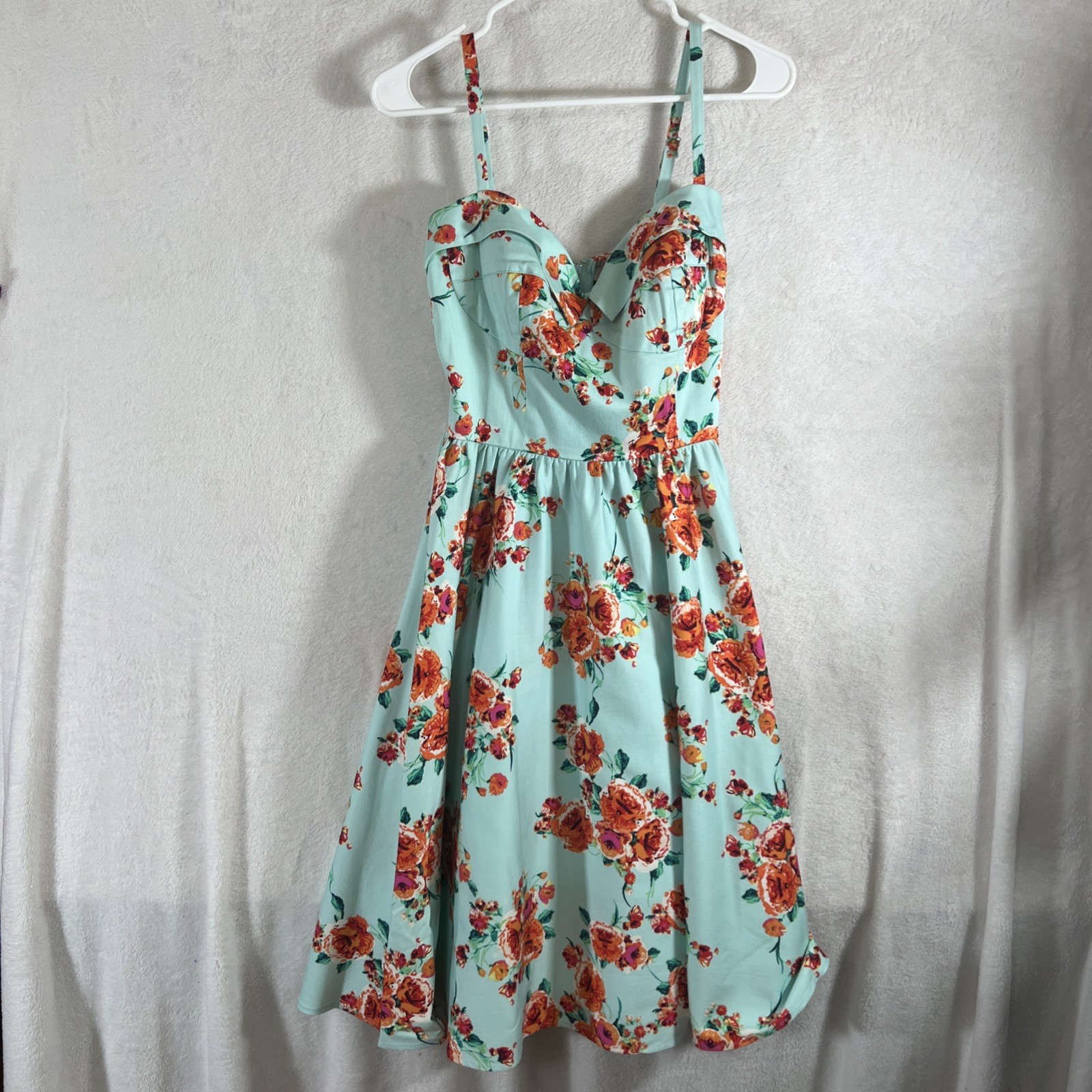 Stop Staring! Aqua Blue Floral Rockabilly Swing Dress Retro Made In USA – Medium