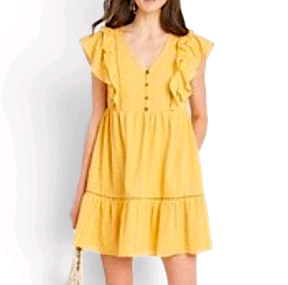 Knox Rose Dress Yellow Short Sleeve Tiered Boho Romantic Casual Womens Size XL