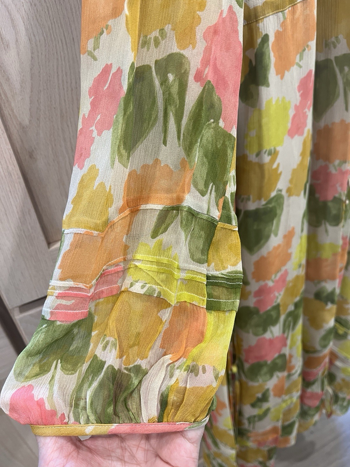 Coach Floral Button Down Front Silk Sheer Long Sleeve Fitted Dress Size 0