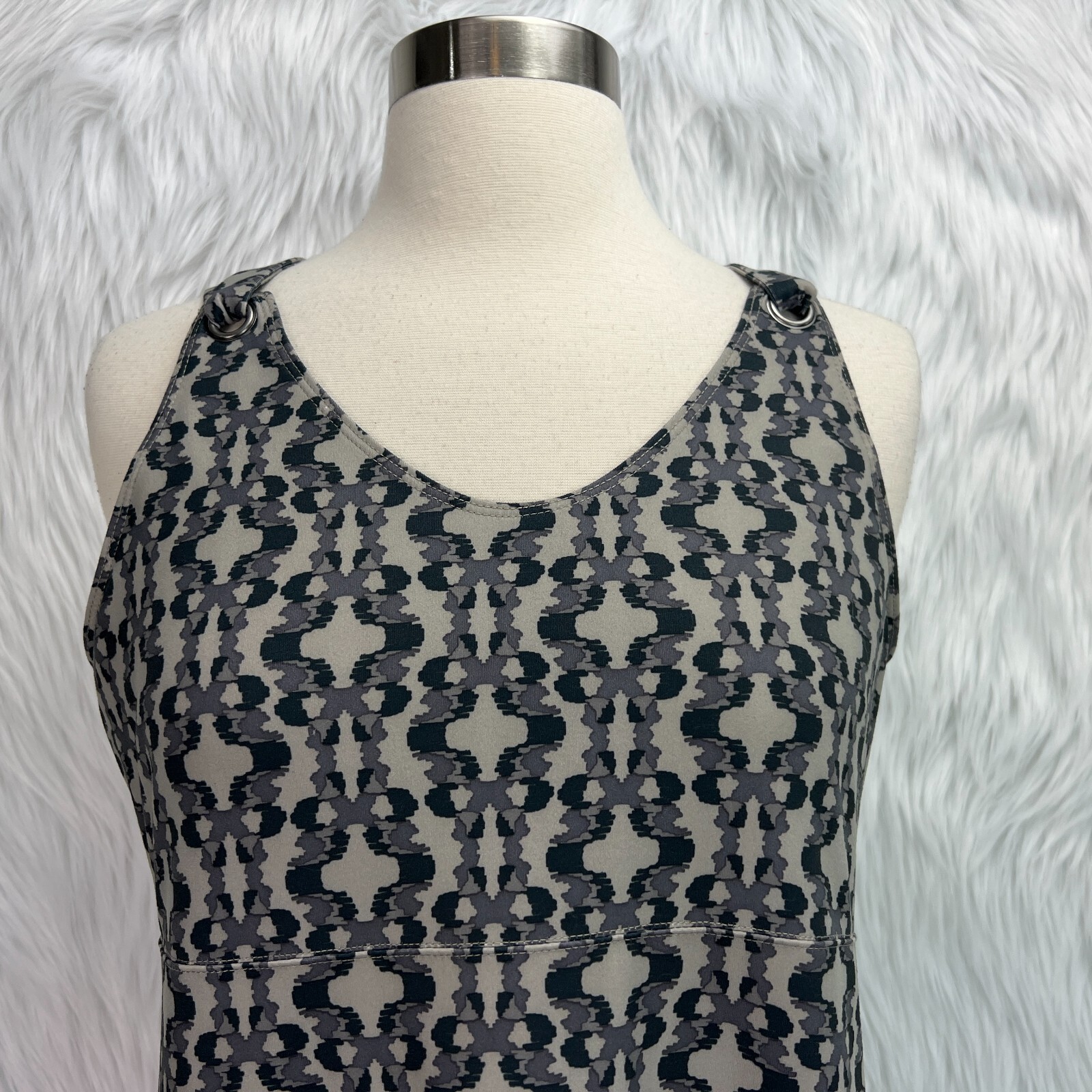 Merrell Womens M Gray Print Opti Wick UPF Strappy Dress Shelf Bra Beach Active