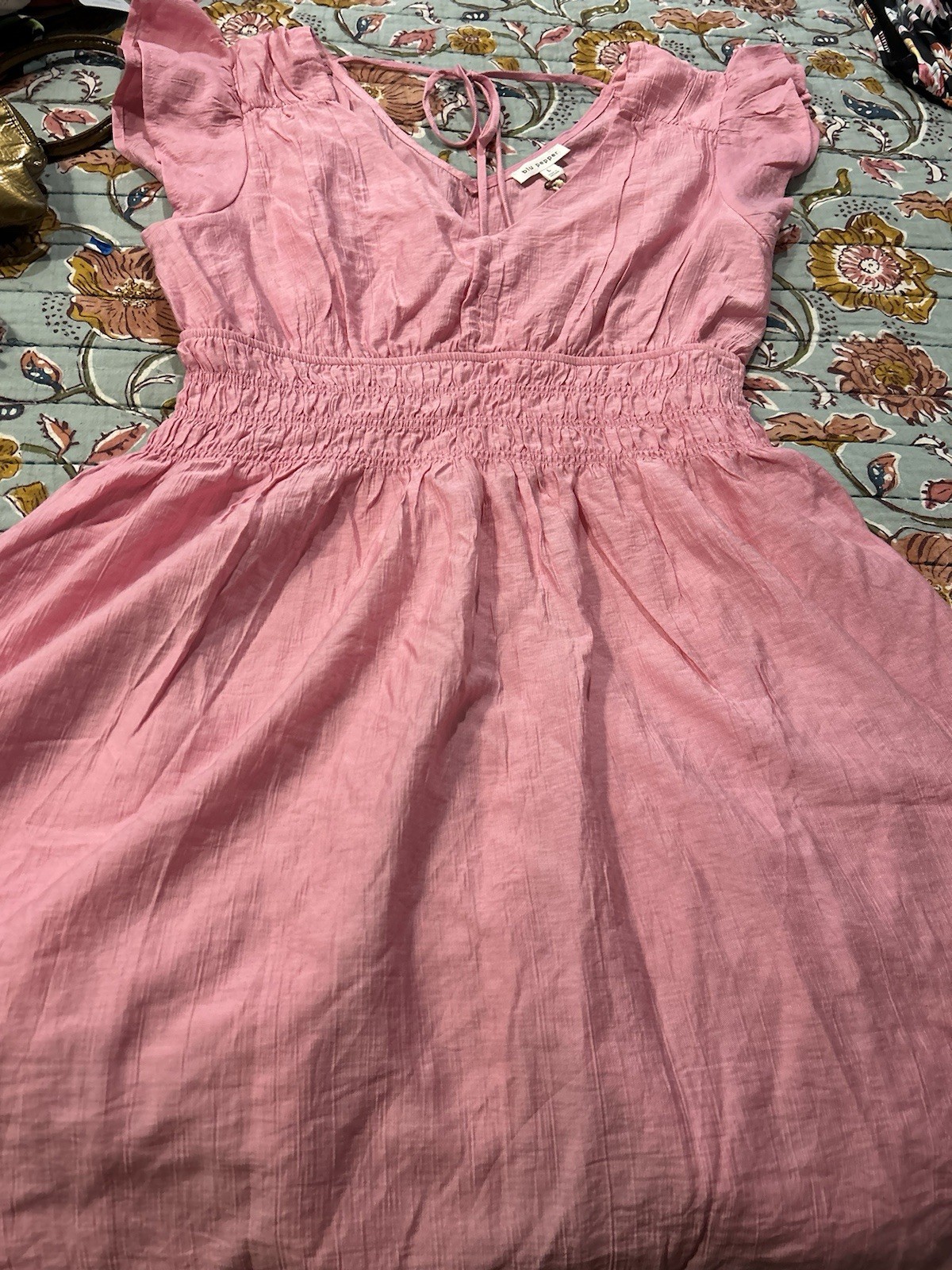 Blu Pepper Pink Flutter Sleeve V Neck Summer Dress Size Large