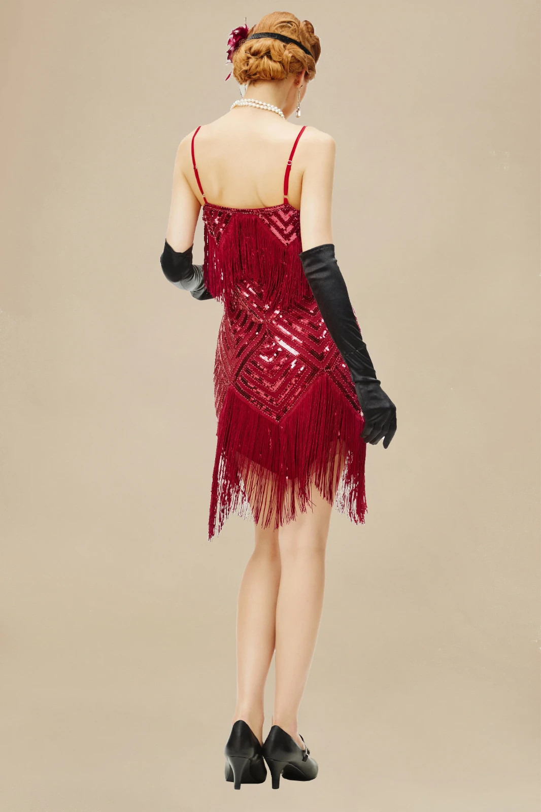 NEW Babeyond Beaded Sequin Fringe Flapper Gatsby Dress Women’s Small Maroon