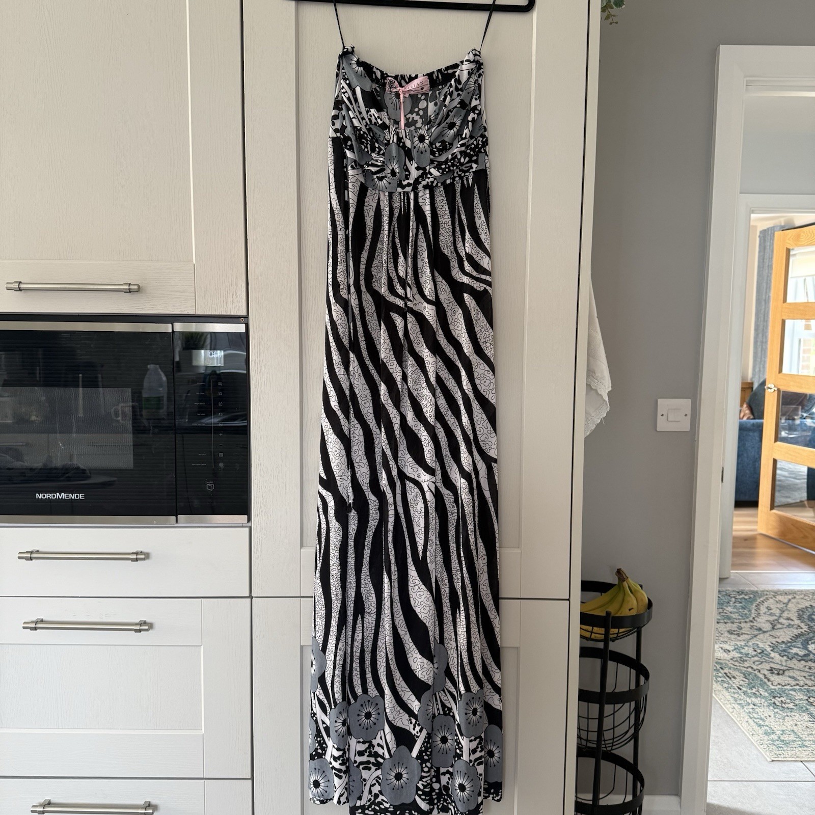 Parisian Limited Edition Black White Grey Bandeau Strapless Maxi Dress M/L BNWT