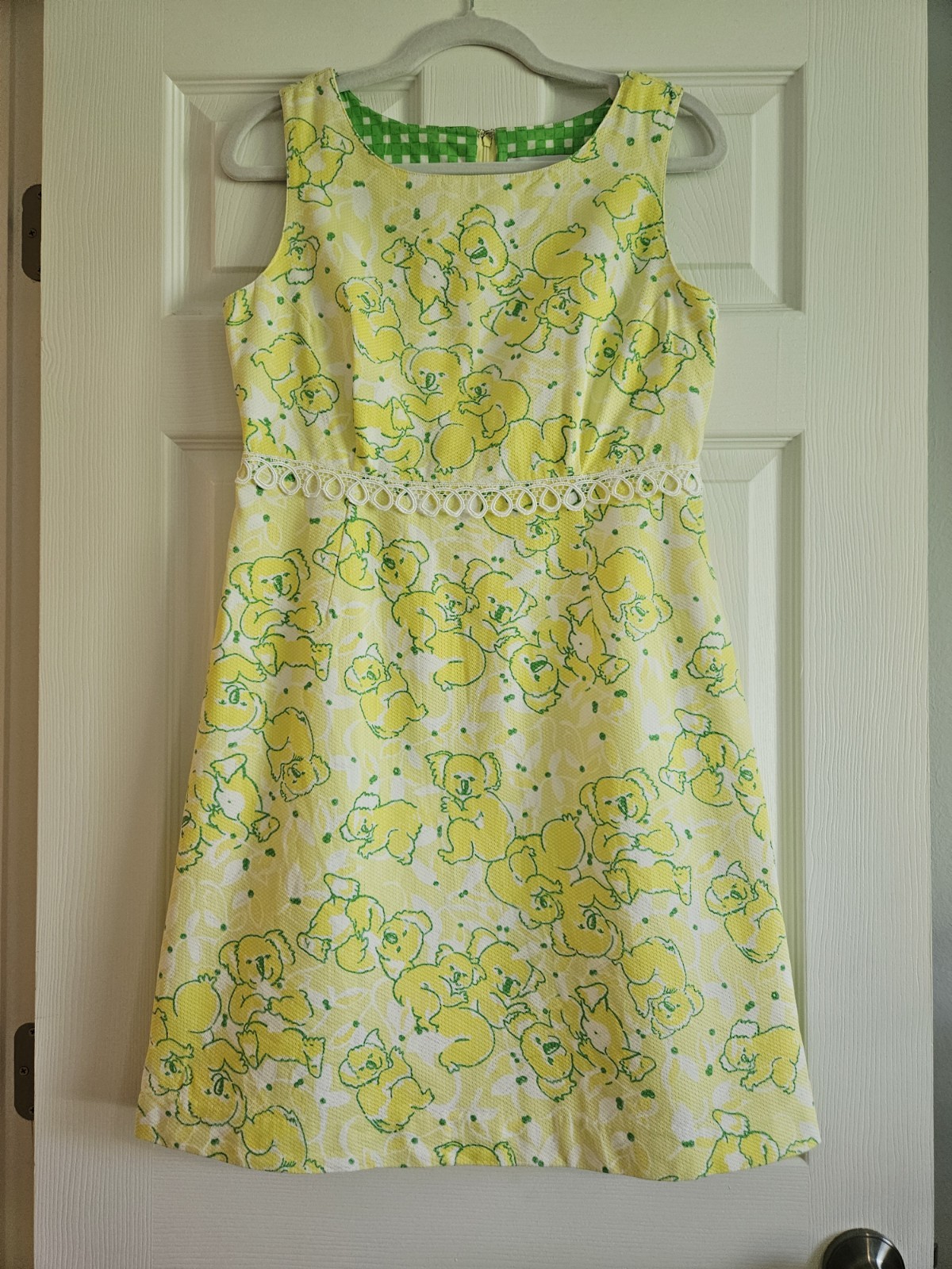 Lilly Pulitzer White Label Shift Dress Koala Bear 8 VINTAGE Yellow Green RARE