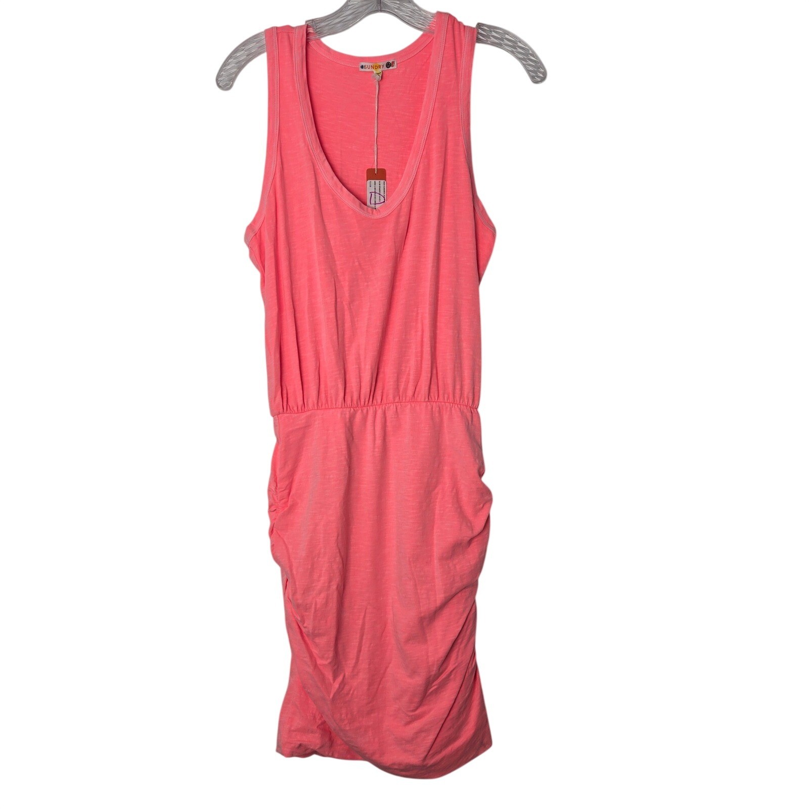 Sundry Pigment Neon Heat Slub Spandex Knee Length U Neck Ruched Dress Size 4