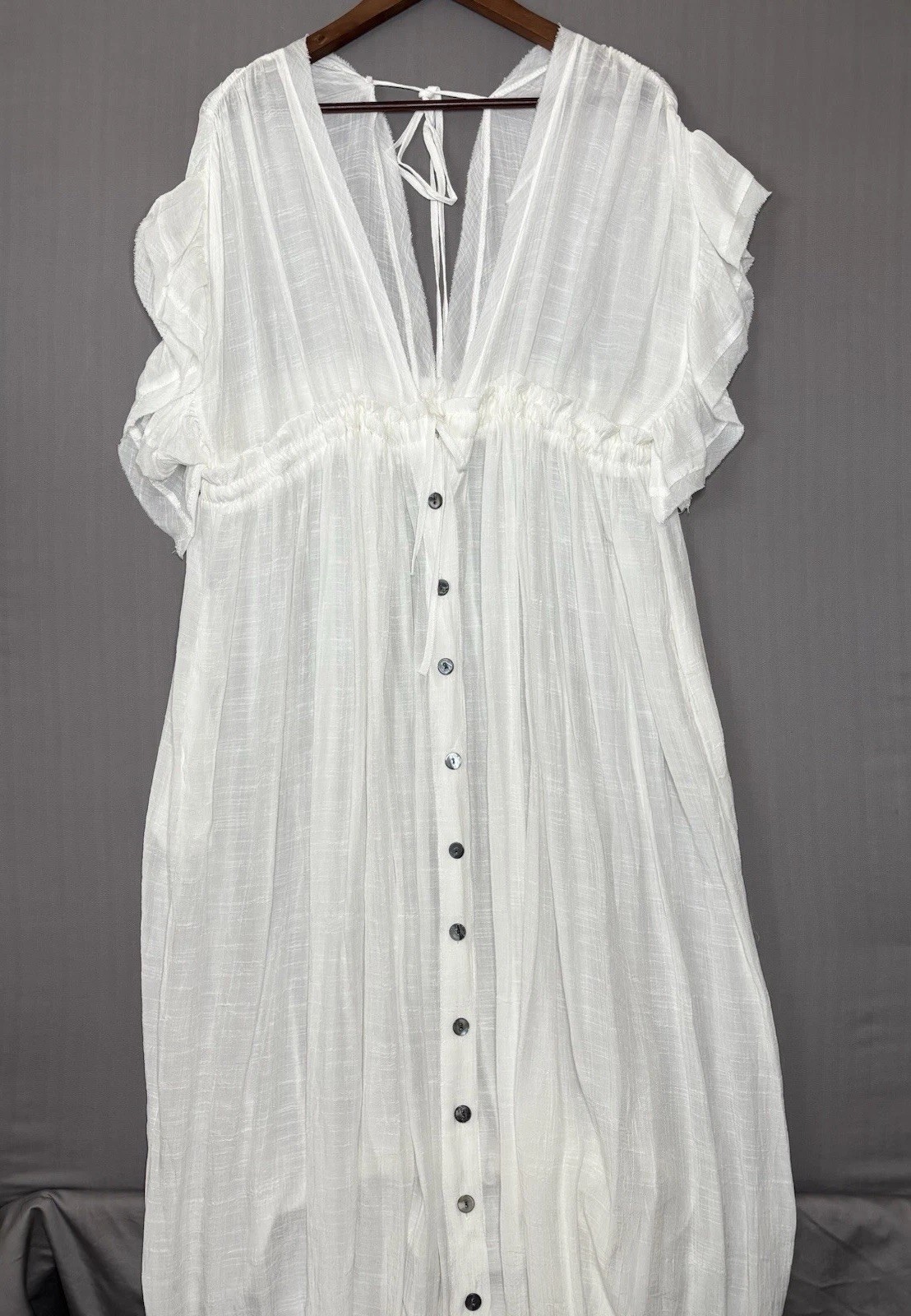 White Gauze Maxi Dress Cover Up OS Boho Coastal Beach Resort Flowy Cottagecore