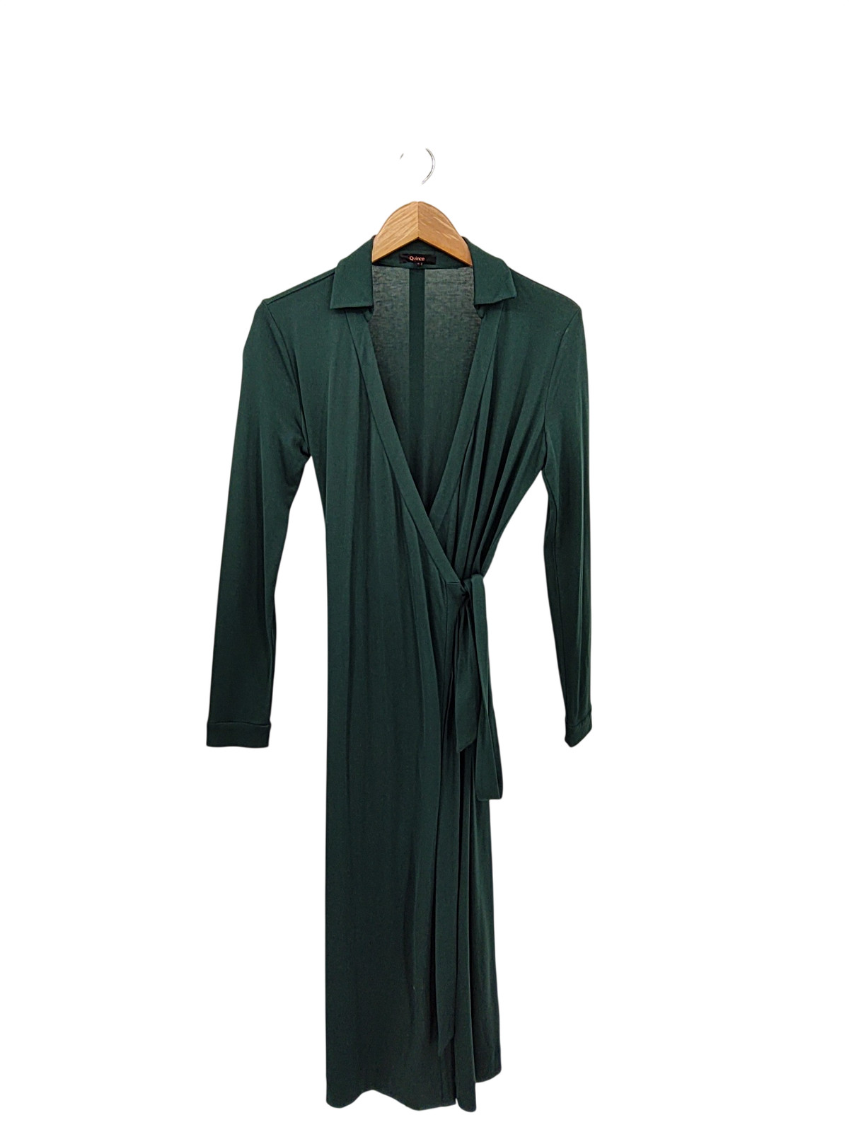 Quince Women 100% Silk Jersey Midi Wrap Dress Green S